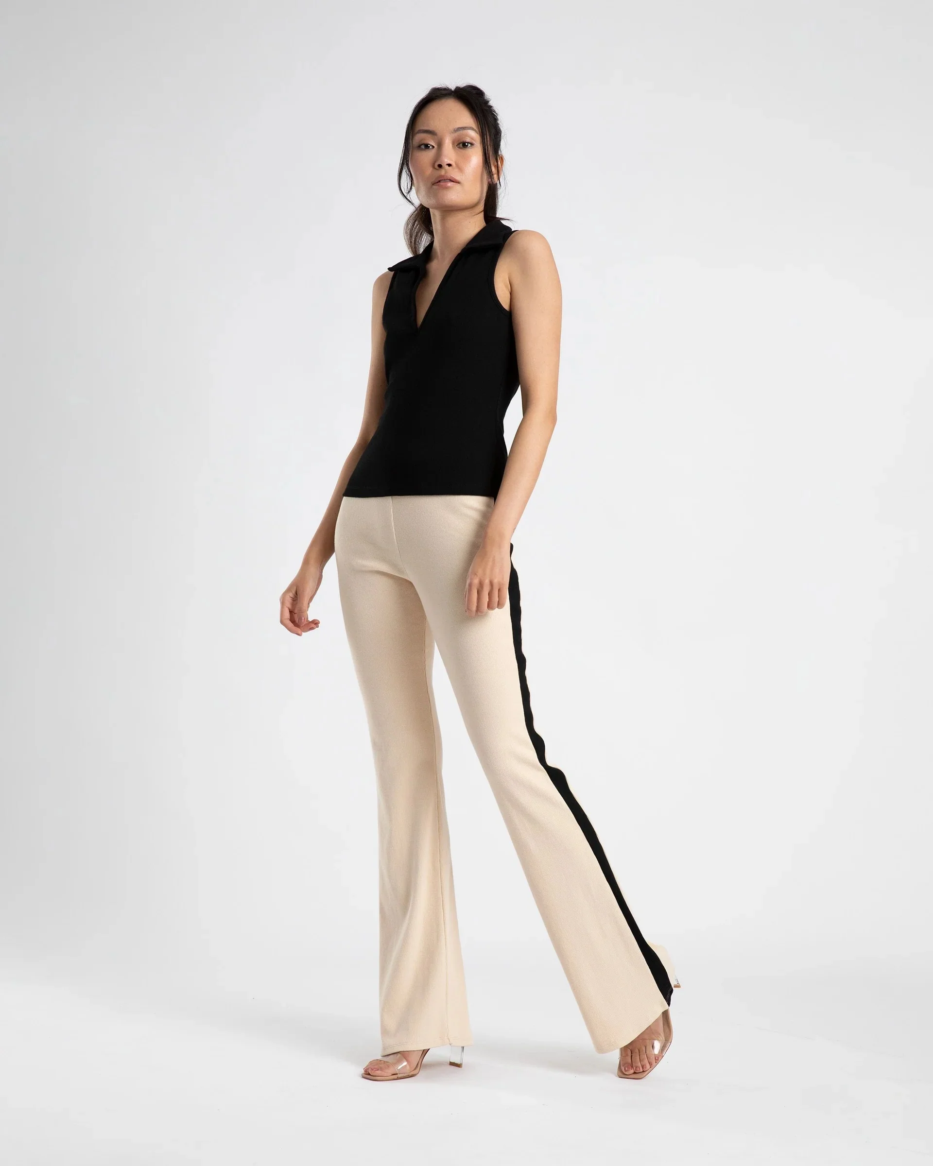 SUMMI SUMMI Womens Flare Pant Cream /Black Stripe - Image 2
