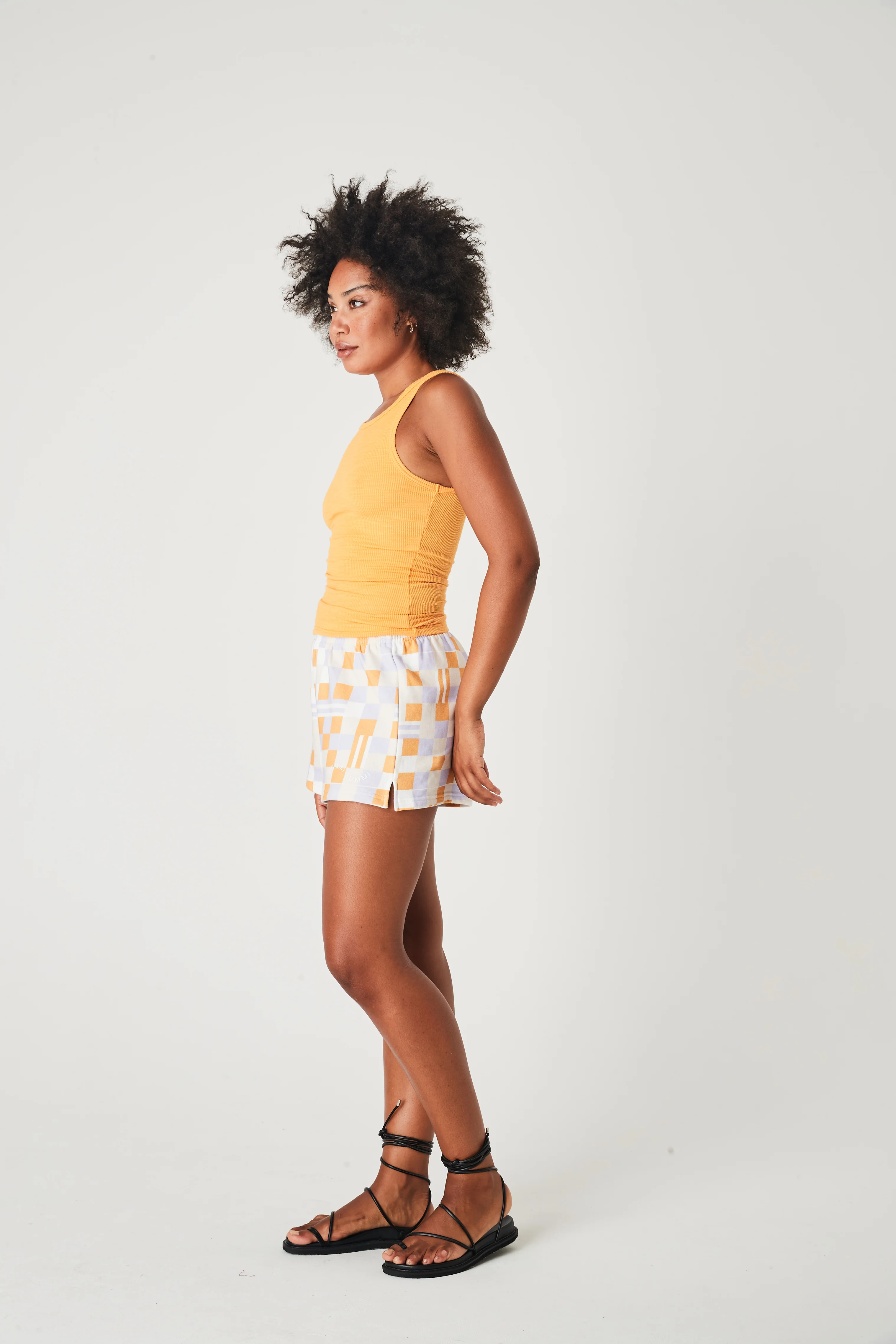 SUMMI SUMMI Womens French Terry Shorts Mango Check Mate - Image 4