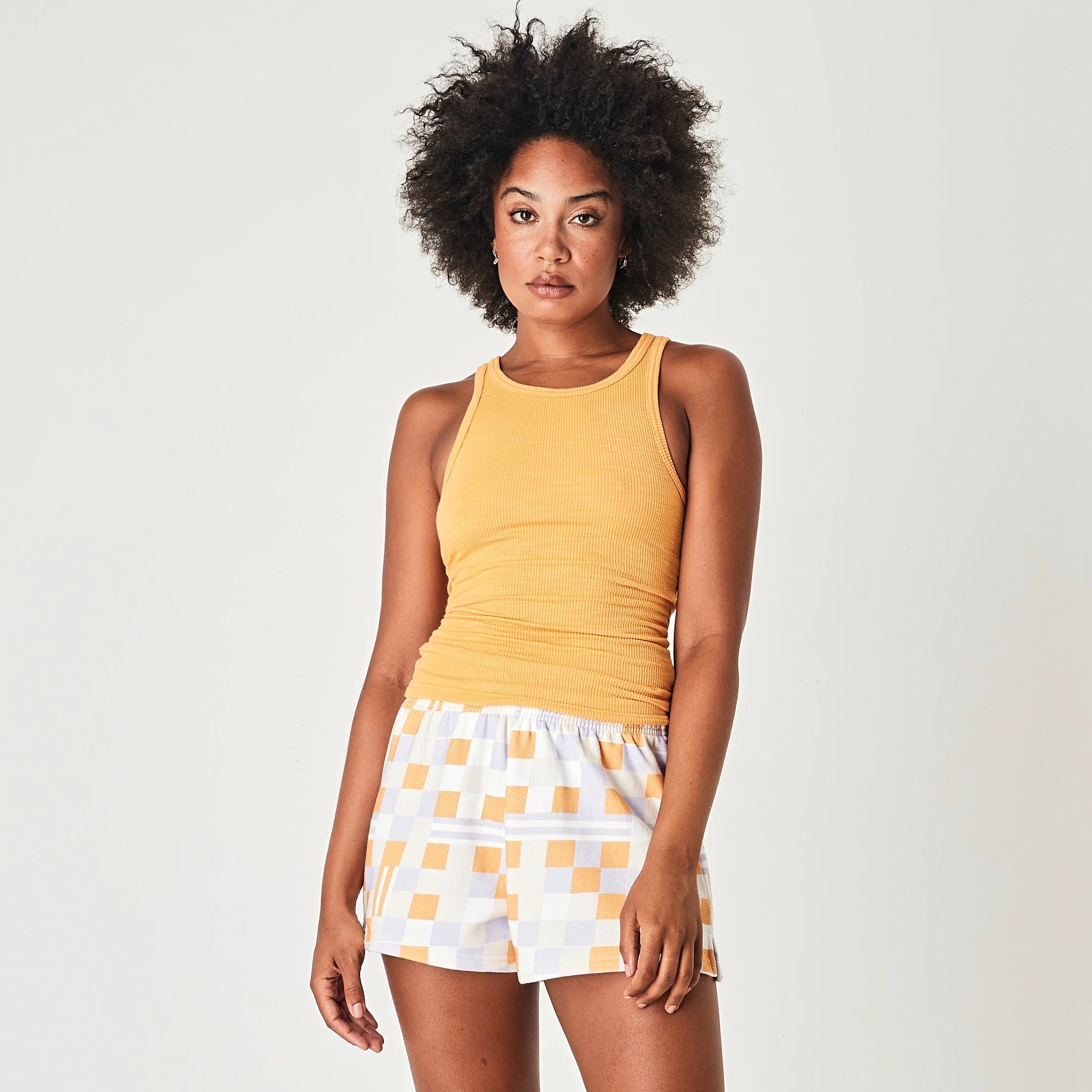 SUMMI SUMMI Womens French Terry Shorts Mango Check Mate - Image 7