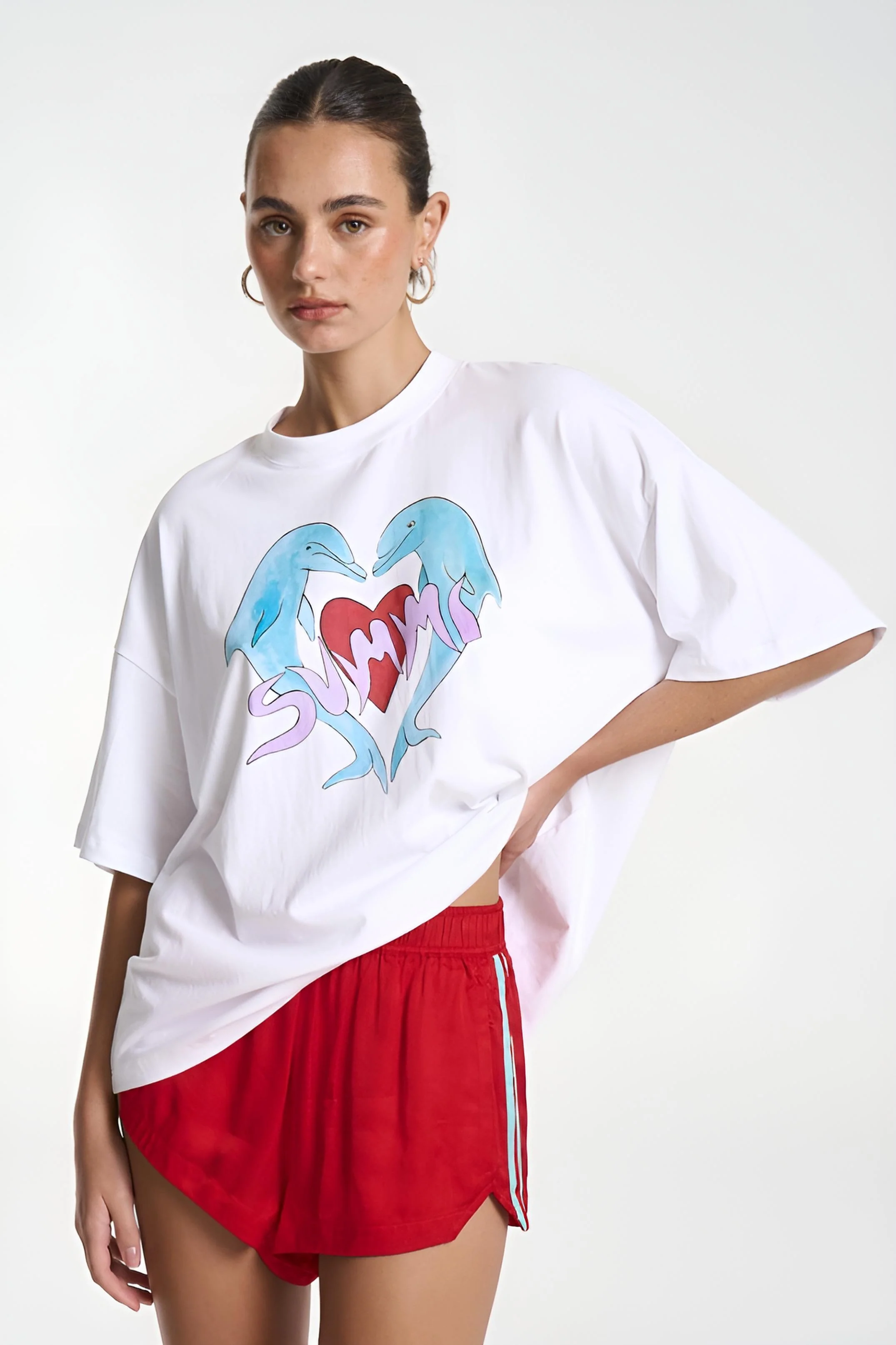 SUMMI SUMMI Womens I Heart Dolphins Tee in White