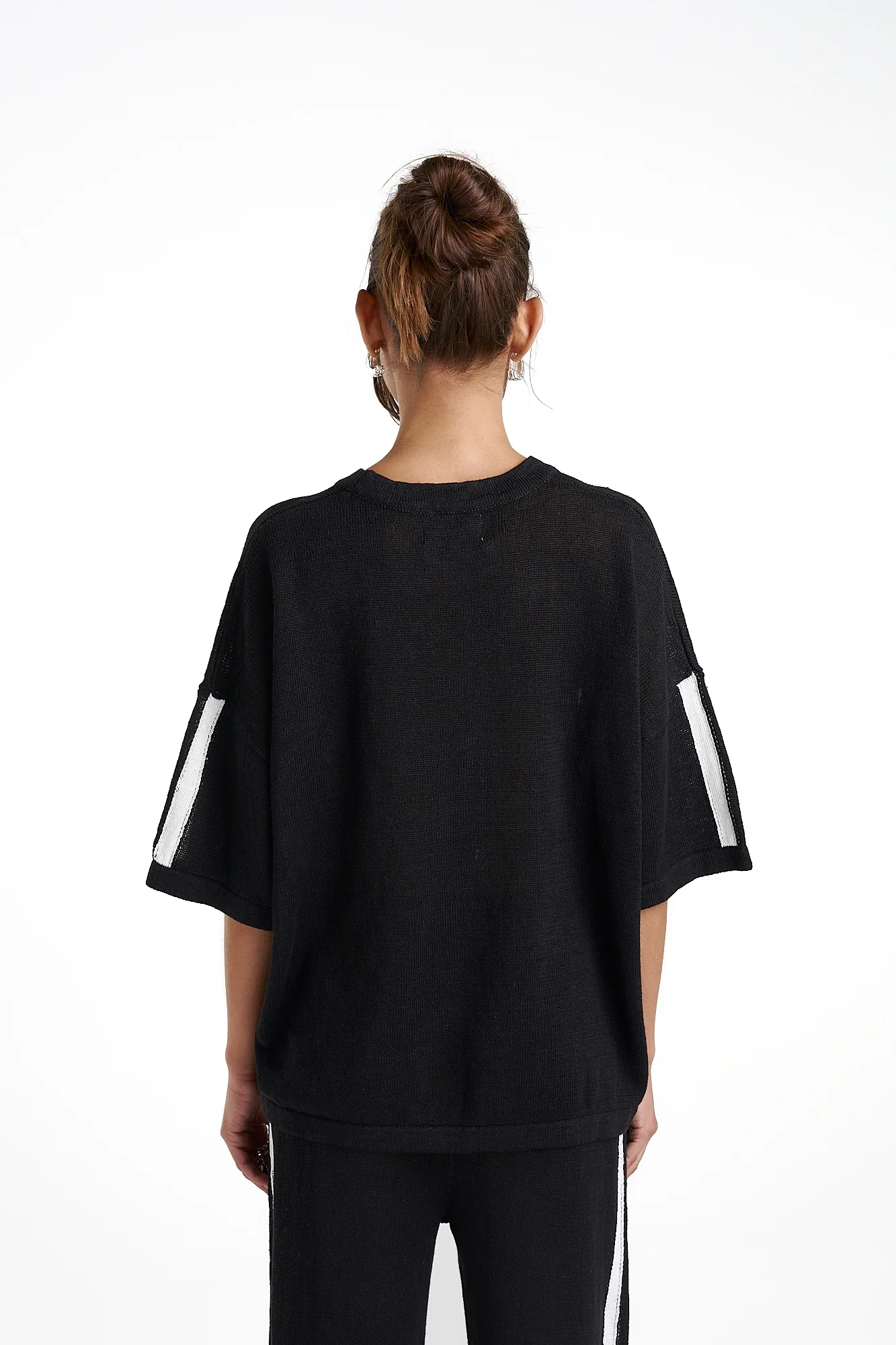 SUMMI SUMMI Womens Knit LinenTee - Black w Cream Stripe - Image 5