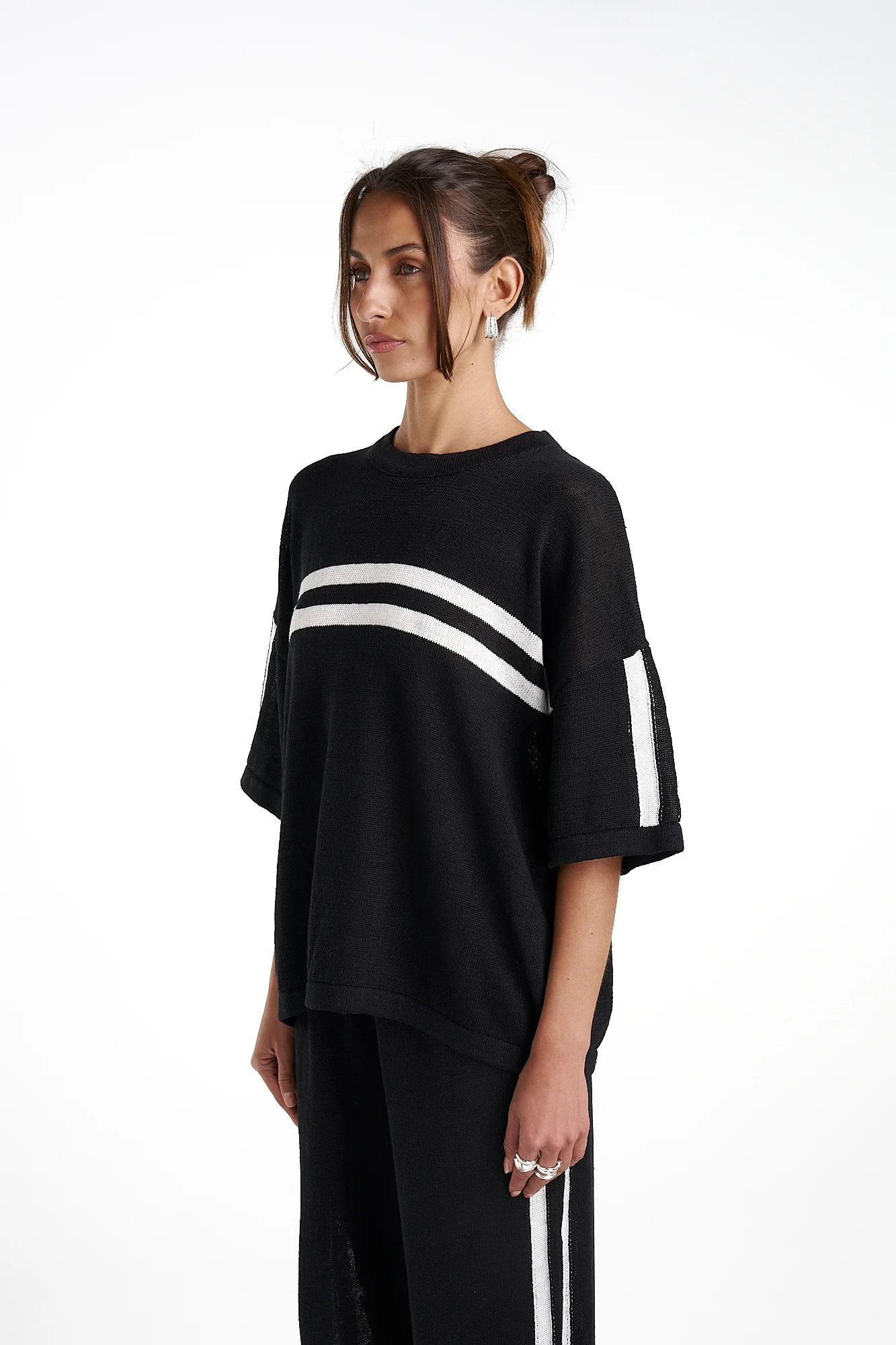 SUMMI SUMMI Womens Knit LinenTee - Black w Cream Stripe - Image 6