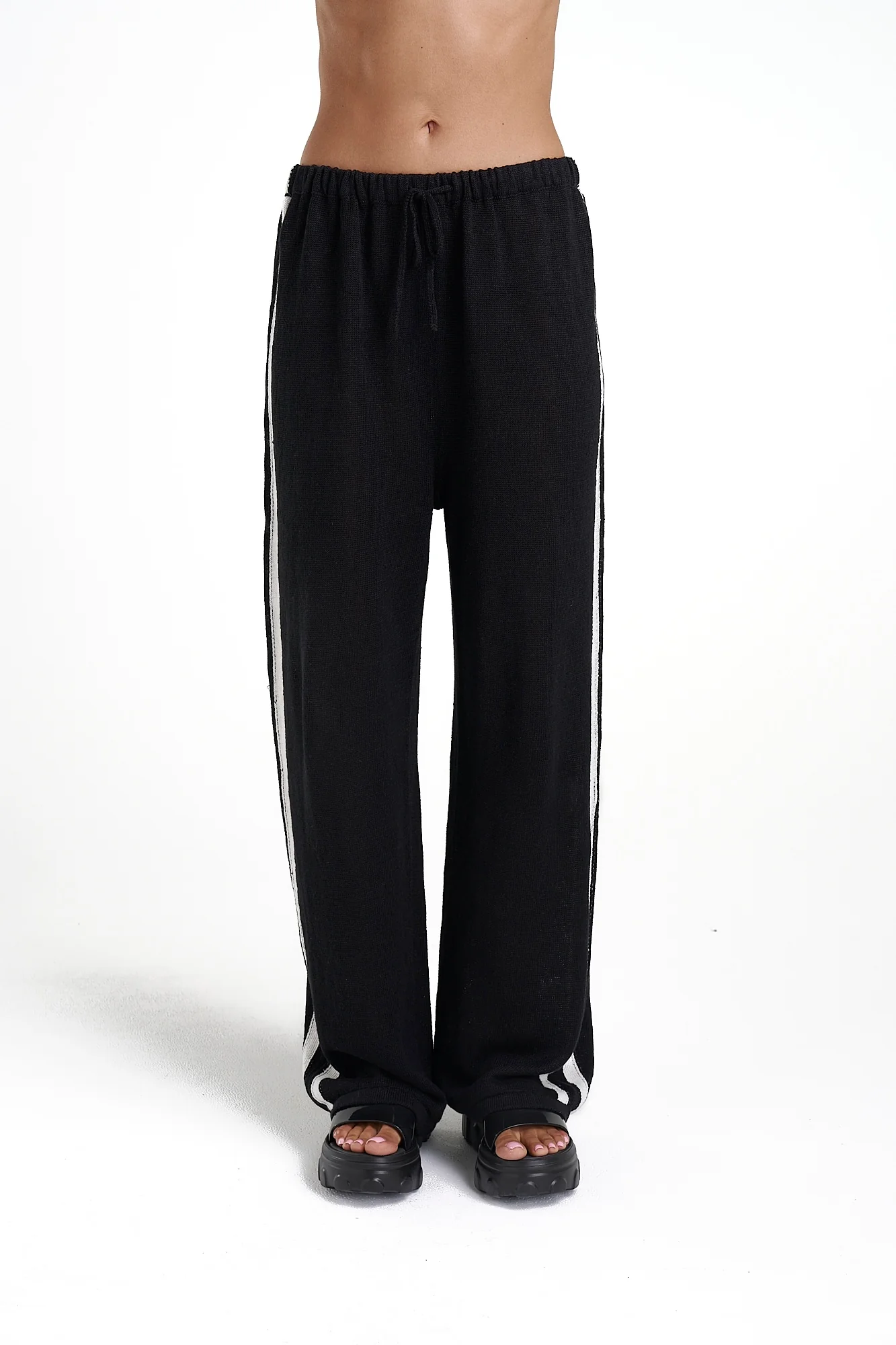 SUMMI SUMMI Womens Knit Pants - Black w Cream Stripe - Image 2