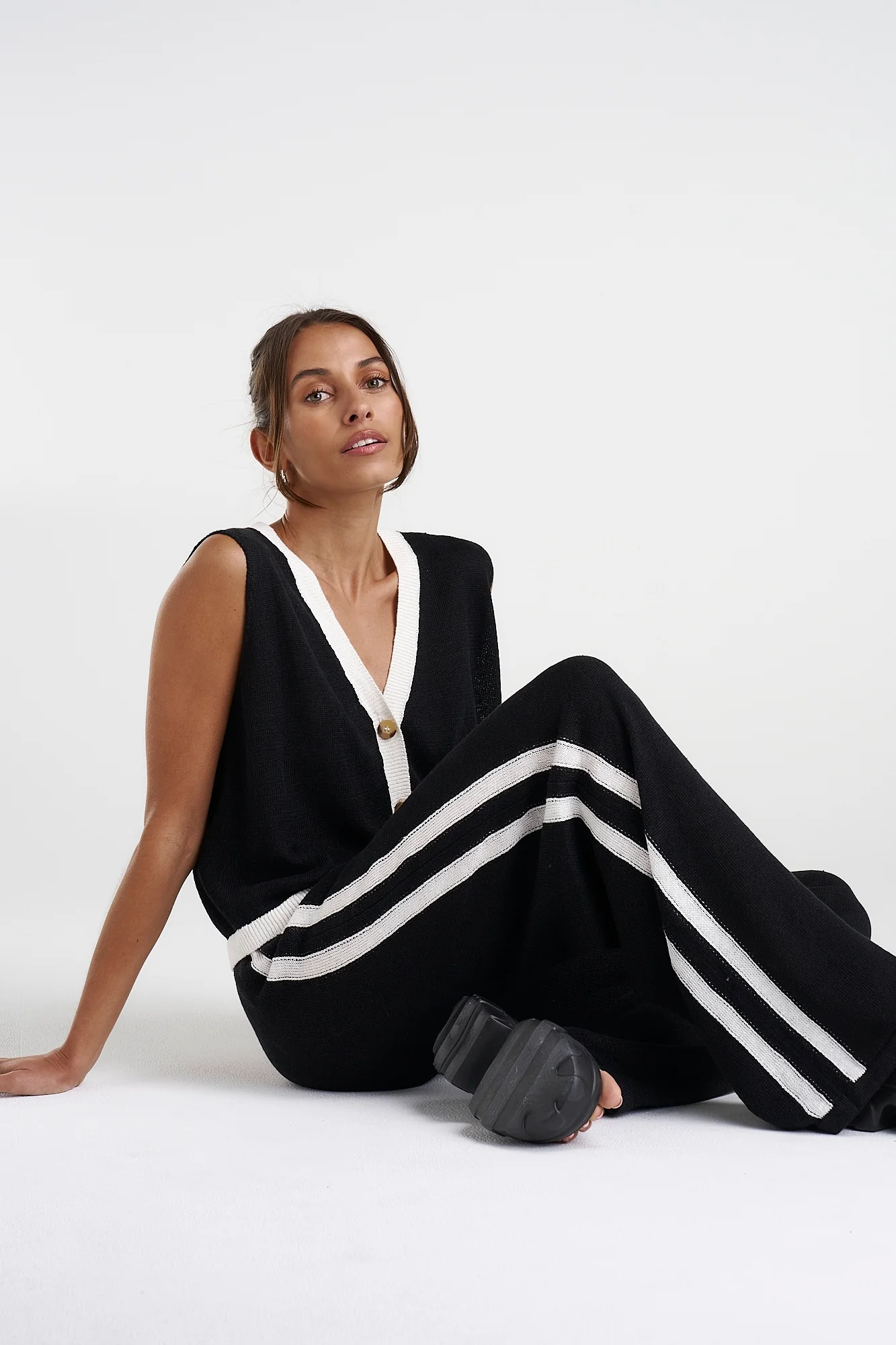 SUMMI SUMMI Womens Knit Pants - Black w Cream Stripe - Image 7