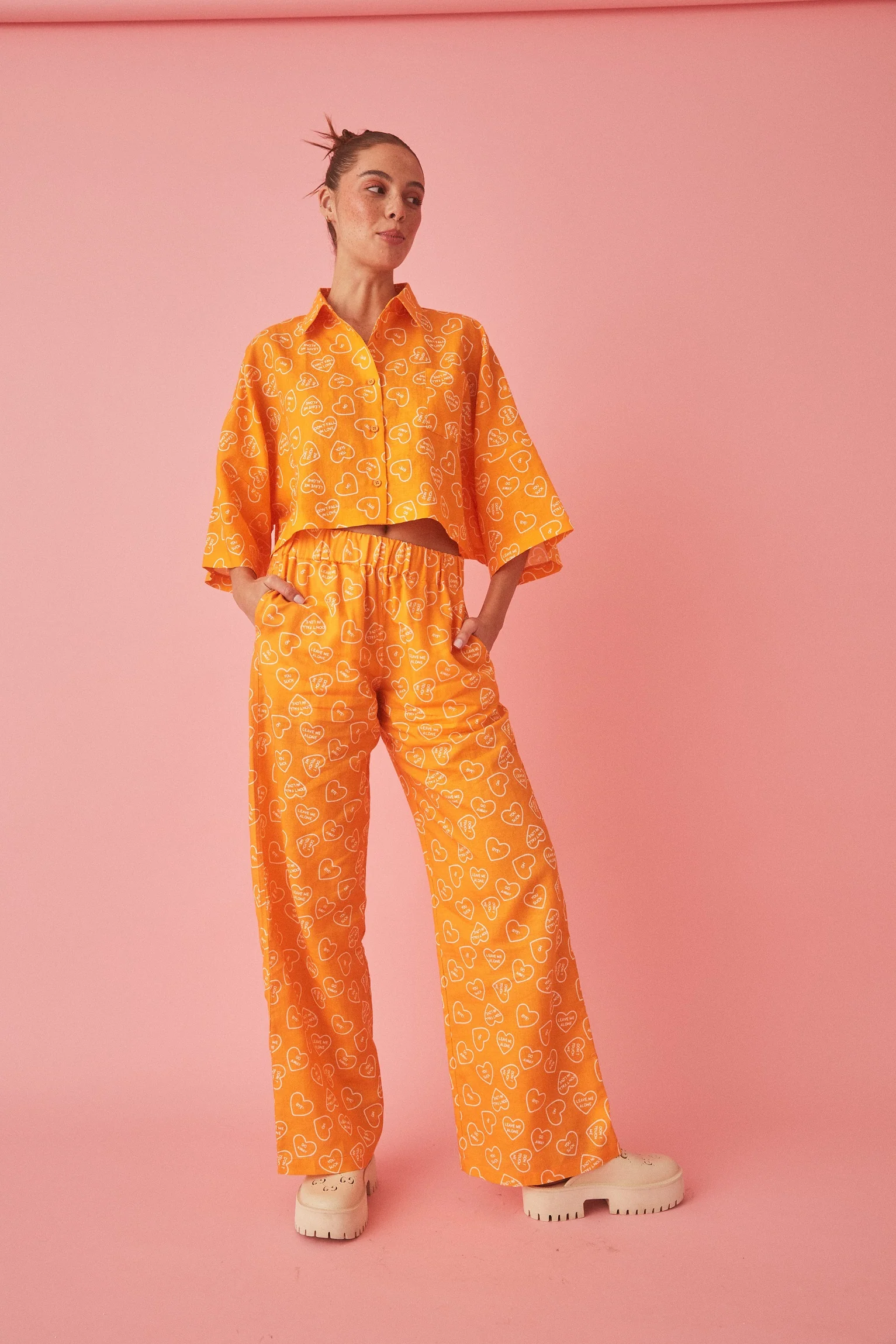 SUMMI SUMMI Womens Linen Cropped Shirt Orange - Image 3