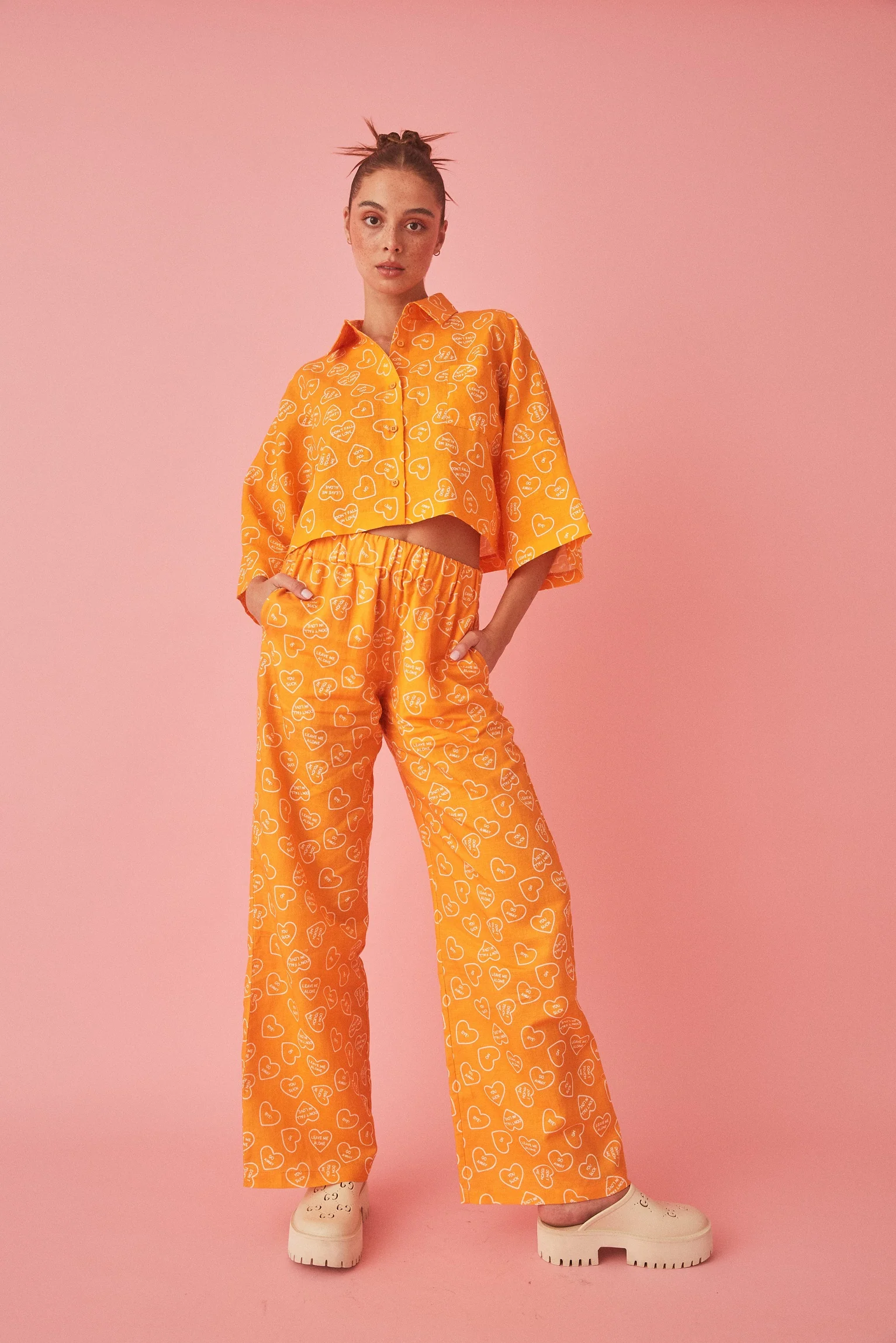 SUMMI SUMMI Womens Linen Cropped Shirt Orange - Image 4