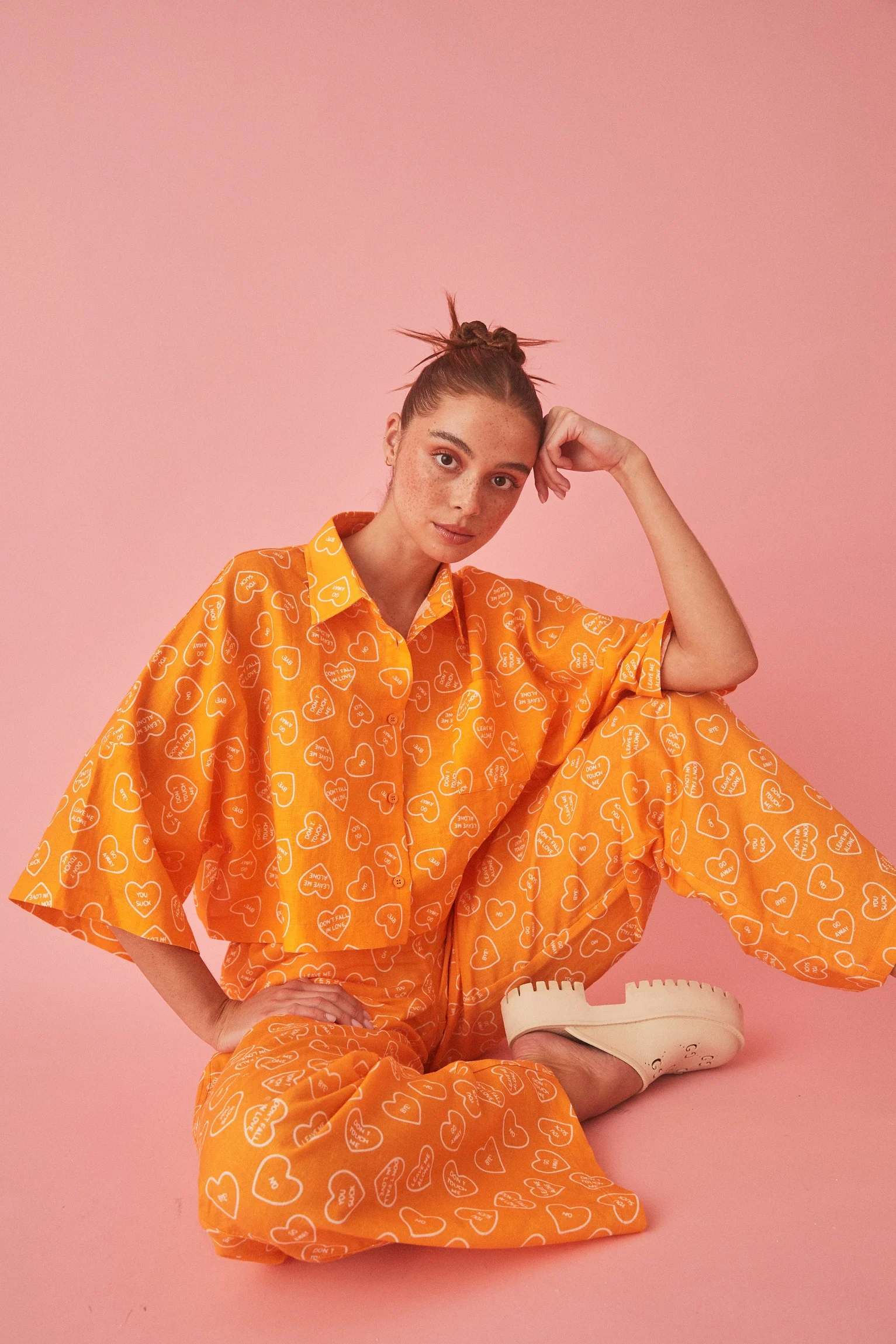 SUMMI SUMMI Womens Linen Cropped Shirt Orange - Image 5