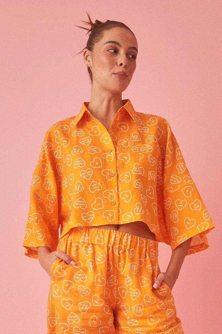 SUMMI SUMMI Womens Linen Cropped Shirt Orange - Image 8