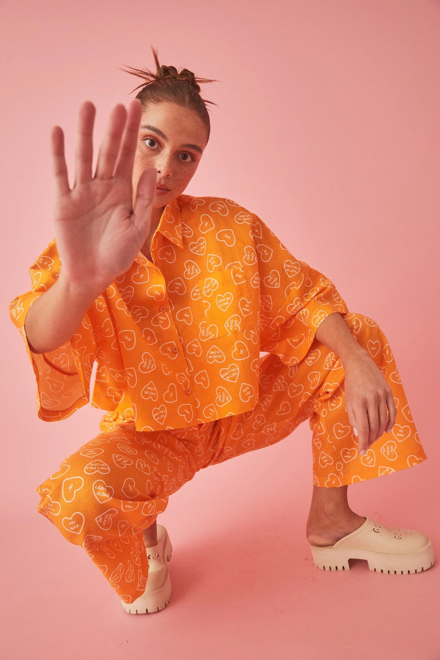 SUMMI SUMMI Womens Linen Cropped Shirt Orange - Image 9