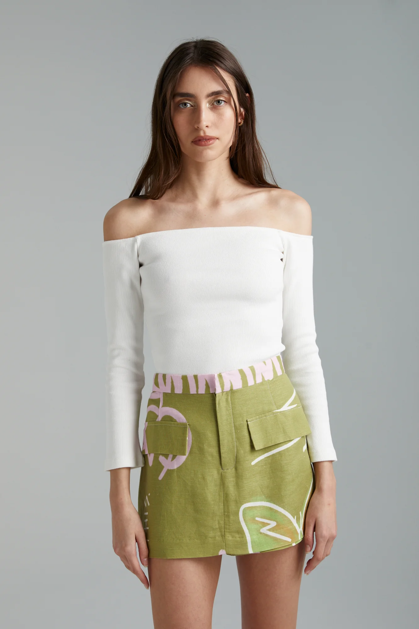 SUMMI SUMMI Womens Linen Skort - Graffiti Butterfly Khaki - Image 2