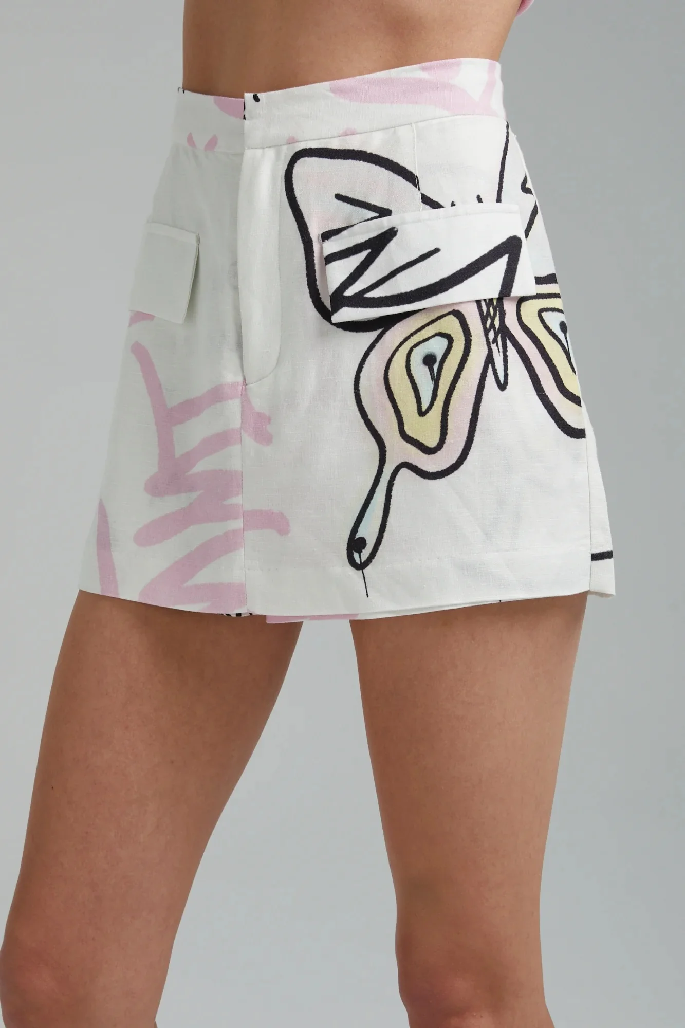 SUMMI SUMMI Womens Linen Skort - Graffiti Butterfly White - Image 3