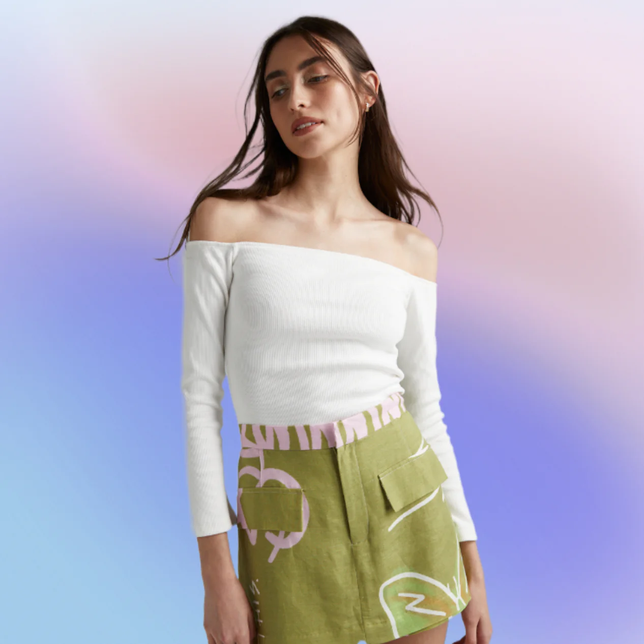 SUMMI SUMMI Womens Long Sleeve Off The Shoulder Top - Cloud - Image 11