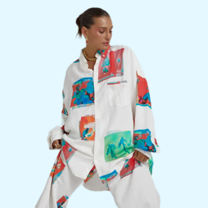 SUMMI SUMMI Womens Long Sleeve Oversize Linen Shirt - Montage White - Image 2