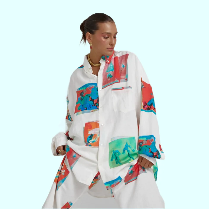 SUMMI SUMMI Womens Long Sleeve Oversize Linen Shirt - Montage White - Image 3
