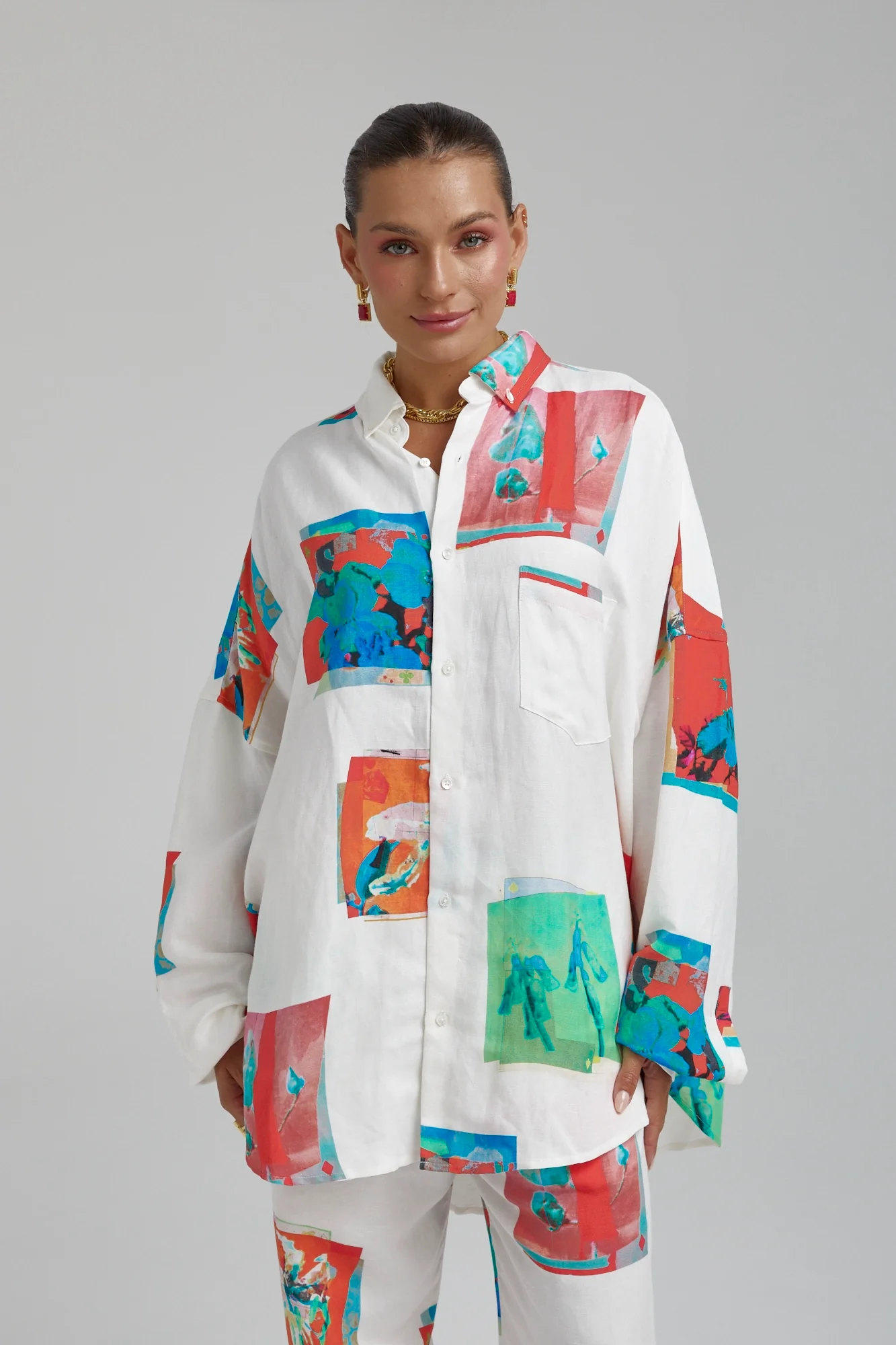 SUMMI SUMMI Womens Long Sleeve Oversize Linen Shirt - Montage White - Image 4