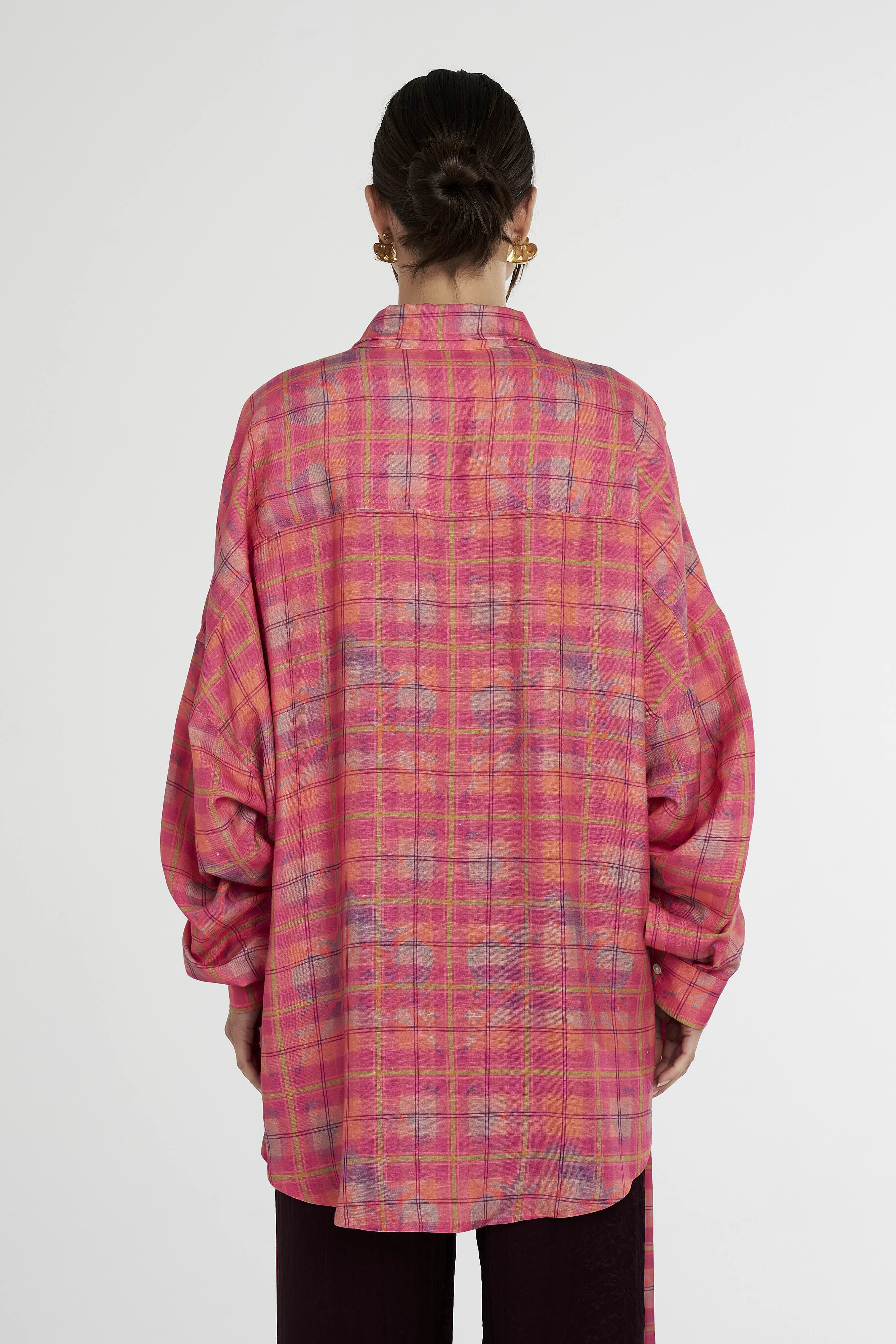 SUMMI SUMMI Womens Long Sleeve Oversized Shirt - Neon Plaid - Image 3