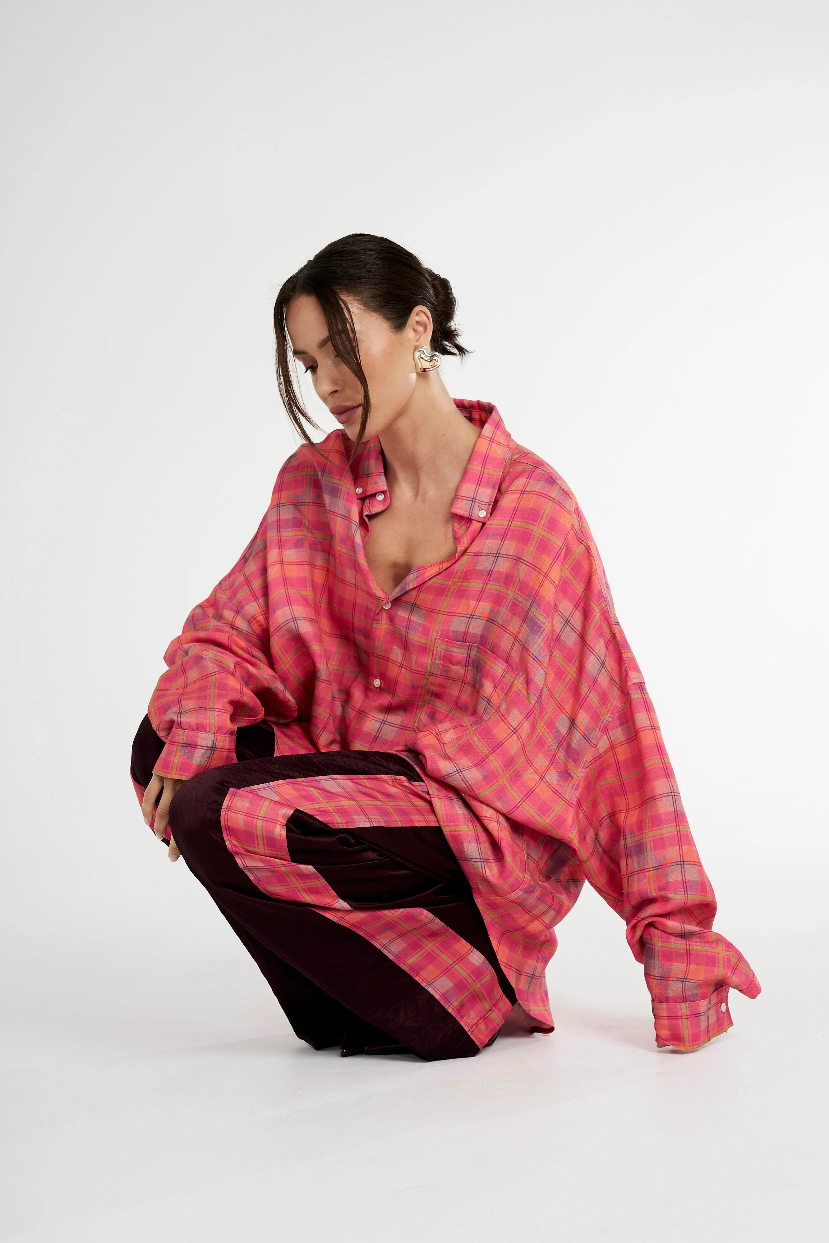 SUMMI SUMMI Womens Long Sleeve Oversized Shirt - Neon Plaid - Image 6