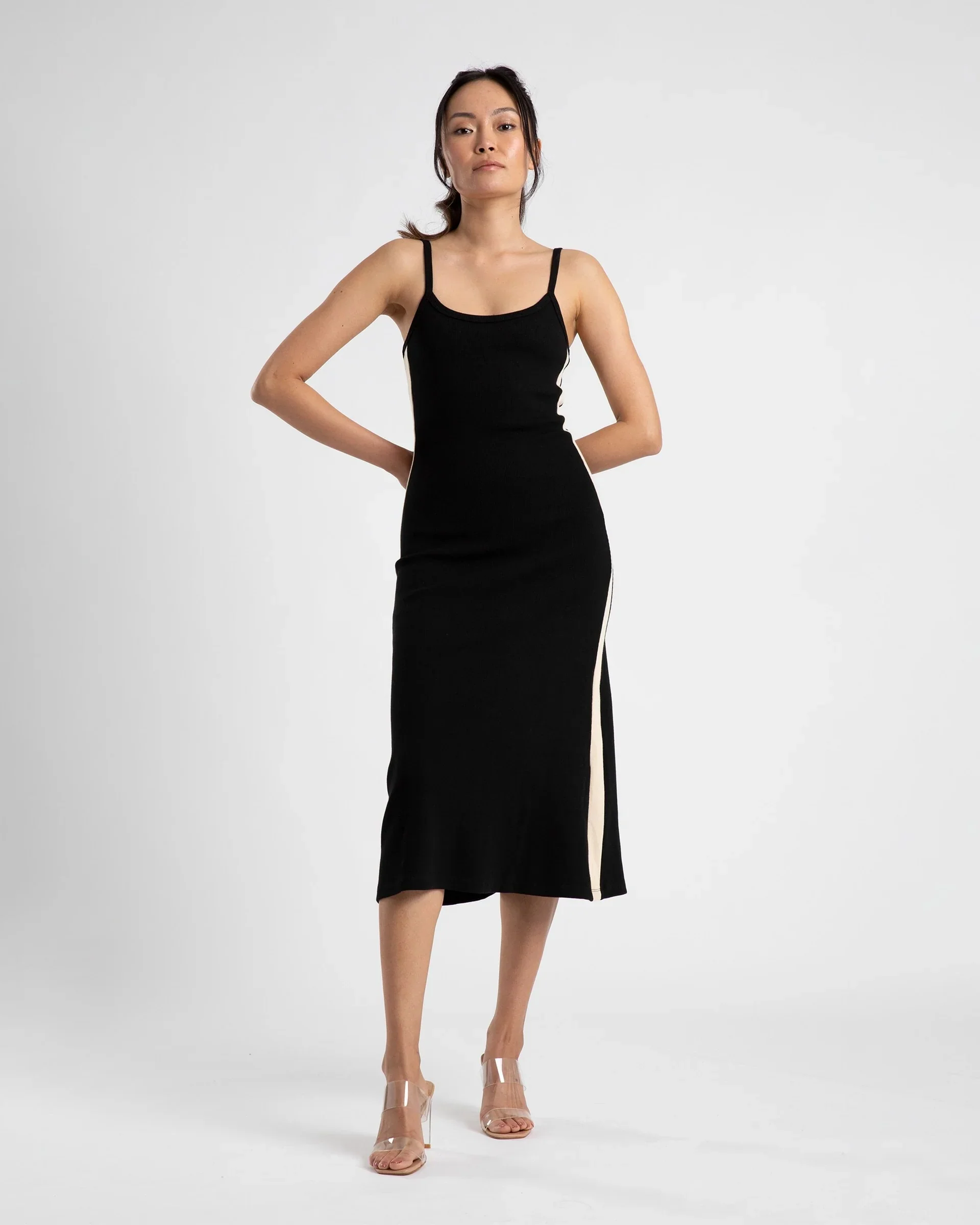 SUMMI SUMMI Womens Midi A Line Dress Black /Cream Stripe - Image 2