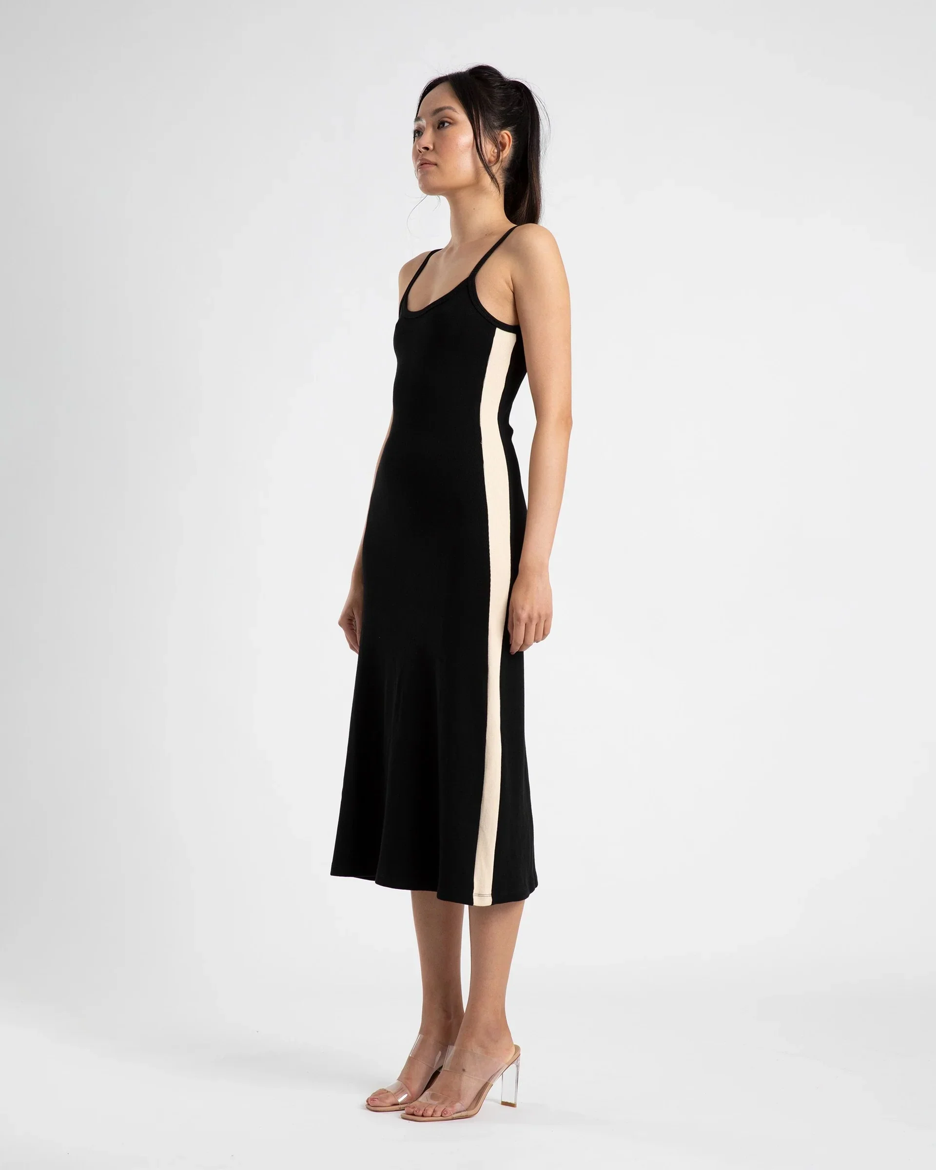SUMMI SUMMI Womens Midi A Line Dress Black /Cream Stripe - Image 4