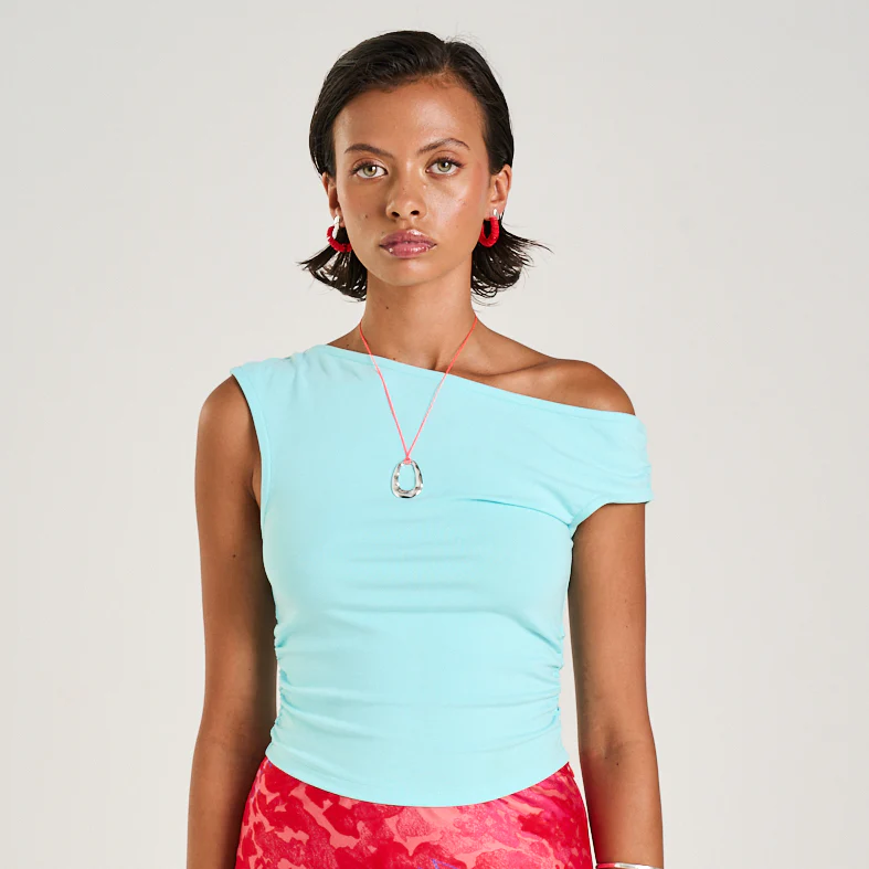 SUMMI SUMMI Womens Off Shoulder Tank in Aqua - Image 4
