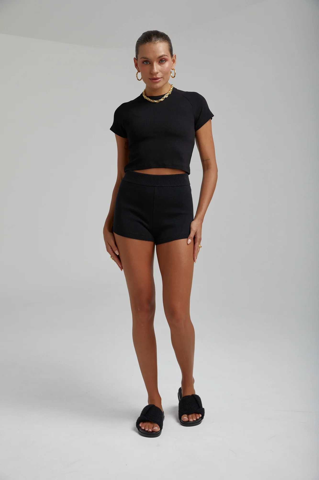 SUMMI SUMMI Womens Organic Cotton Knit Shorts - Black - Image 2