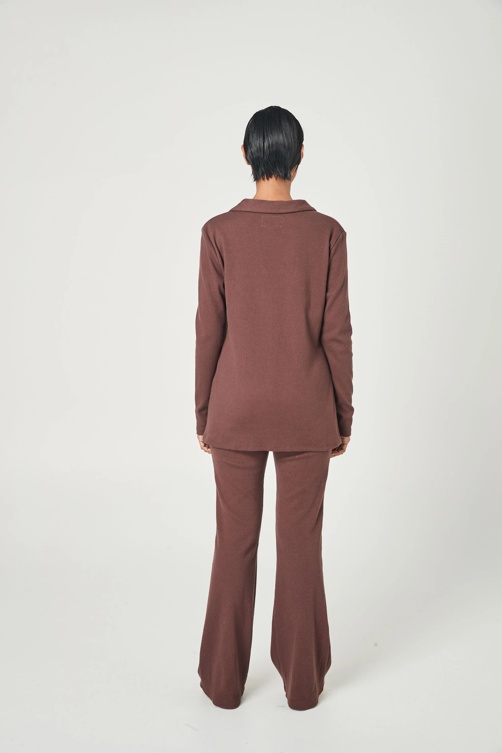 SUMMI SUMMI Womens Ribbed Collared Cardi Chocolate - Image 6