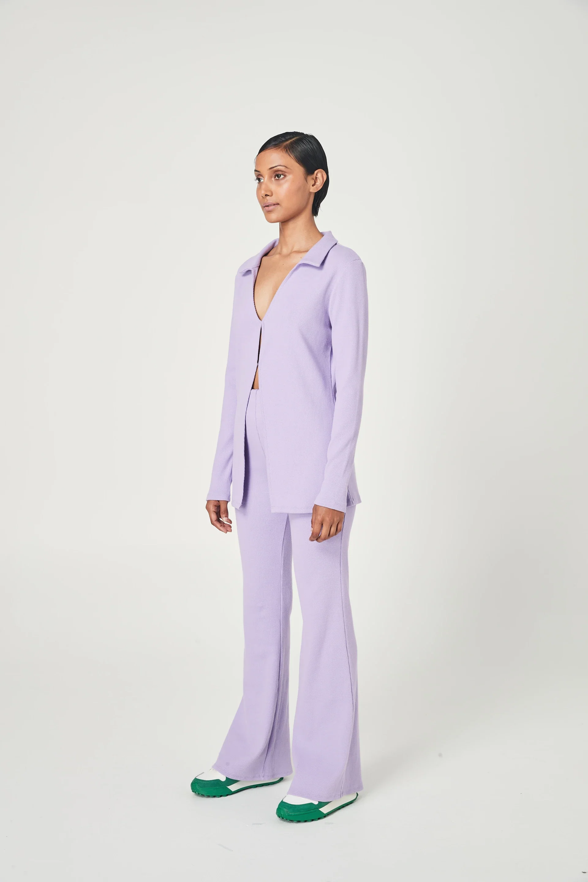 SUMMI SUMMI Womens Ribbed Collared Cardi Lilac - Image 4