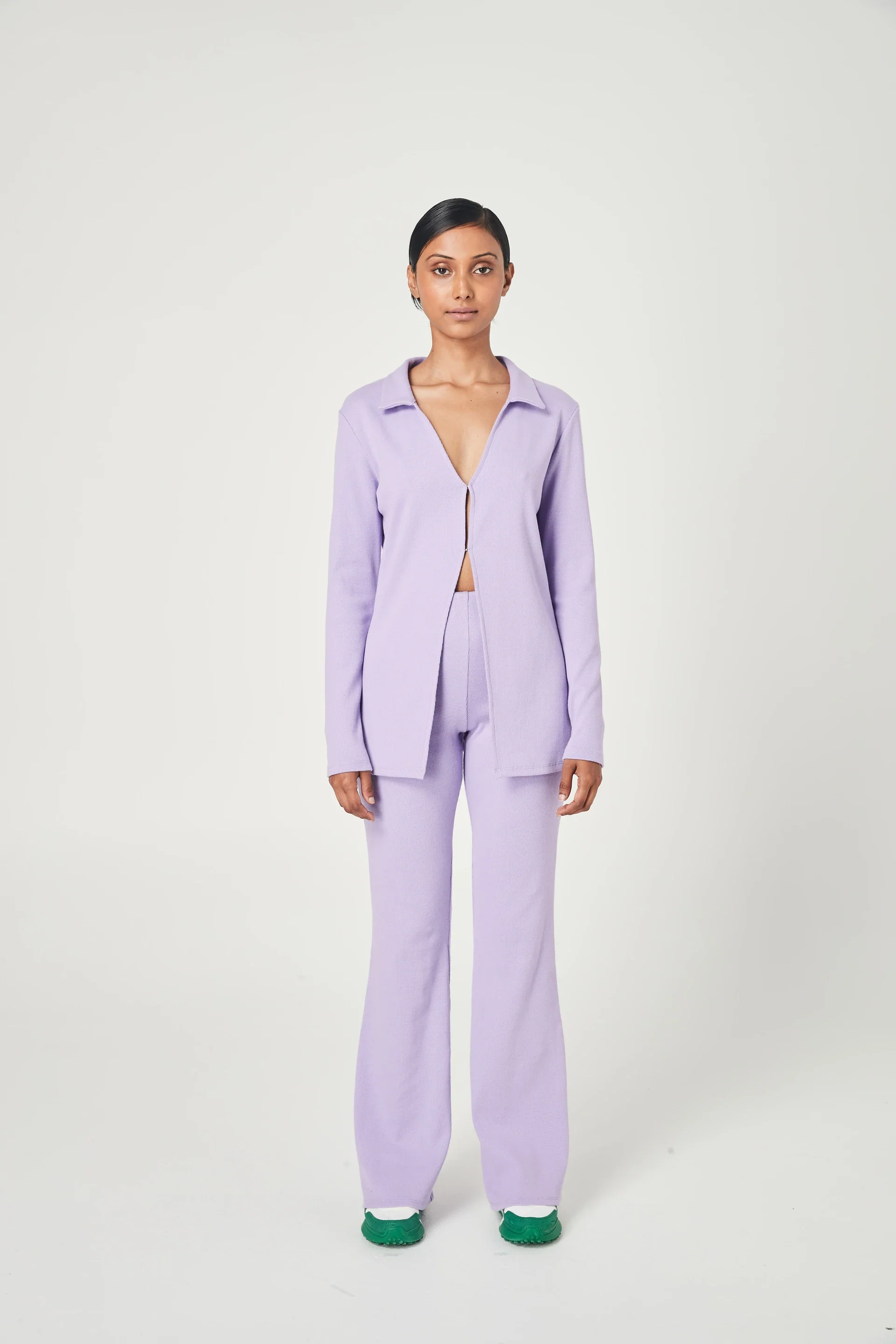 SUMMI SUMMI Womens Ribbed Collared Cardi Lilac - Image 5
