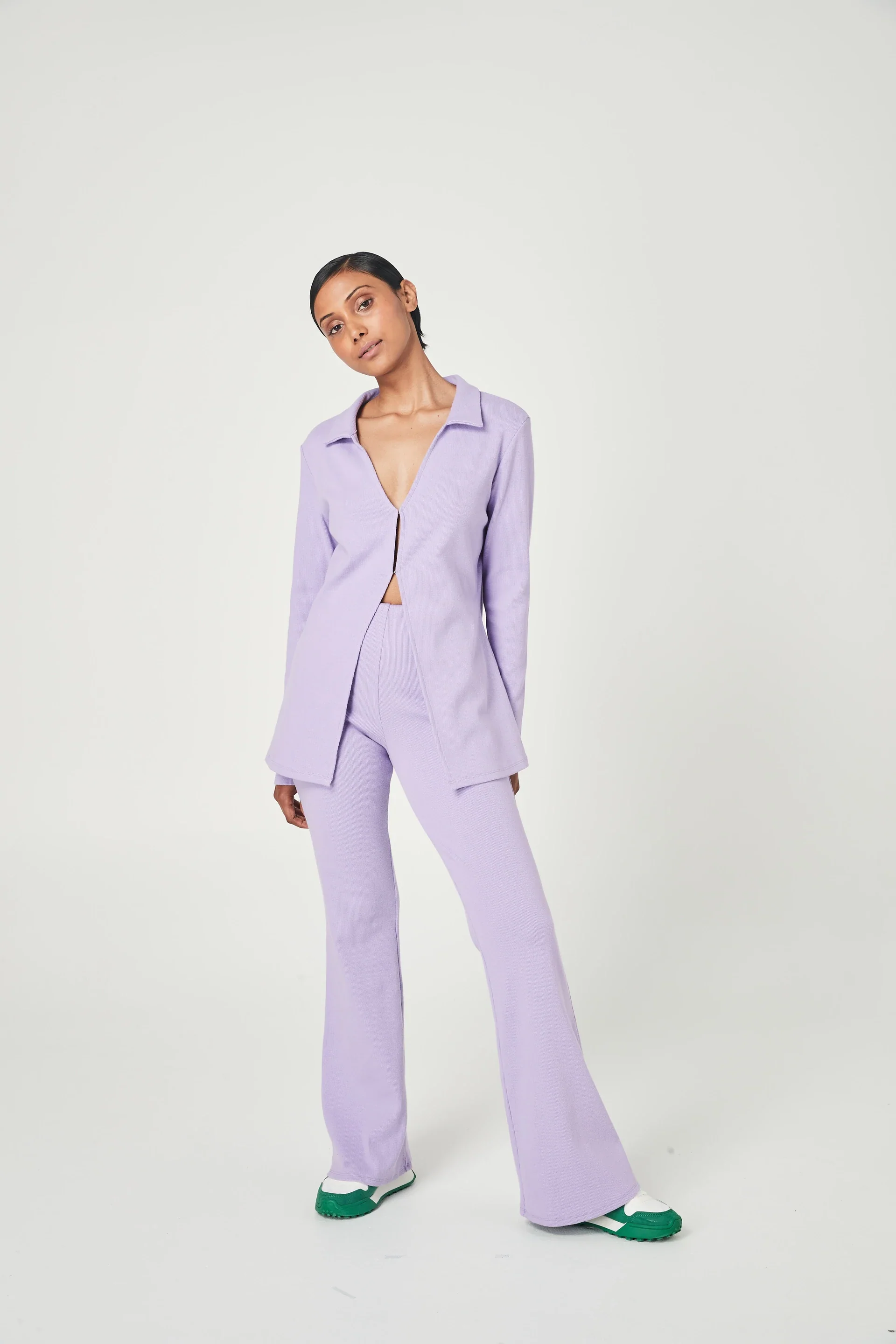 SUMMI SUMMI Womens Ribbed Collared Cardi Lilac - Image 6