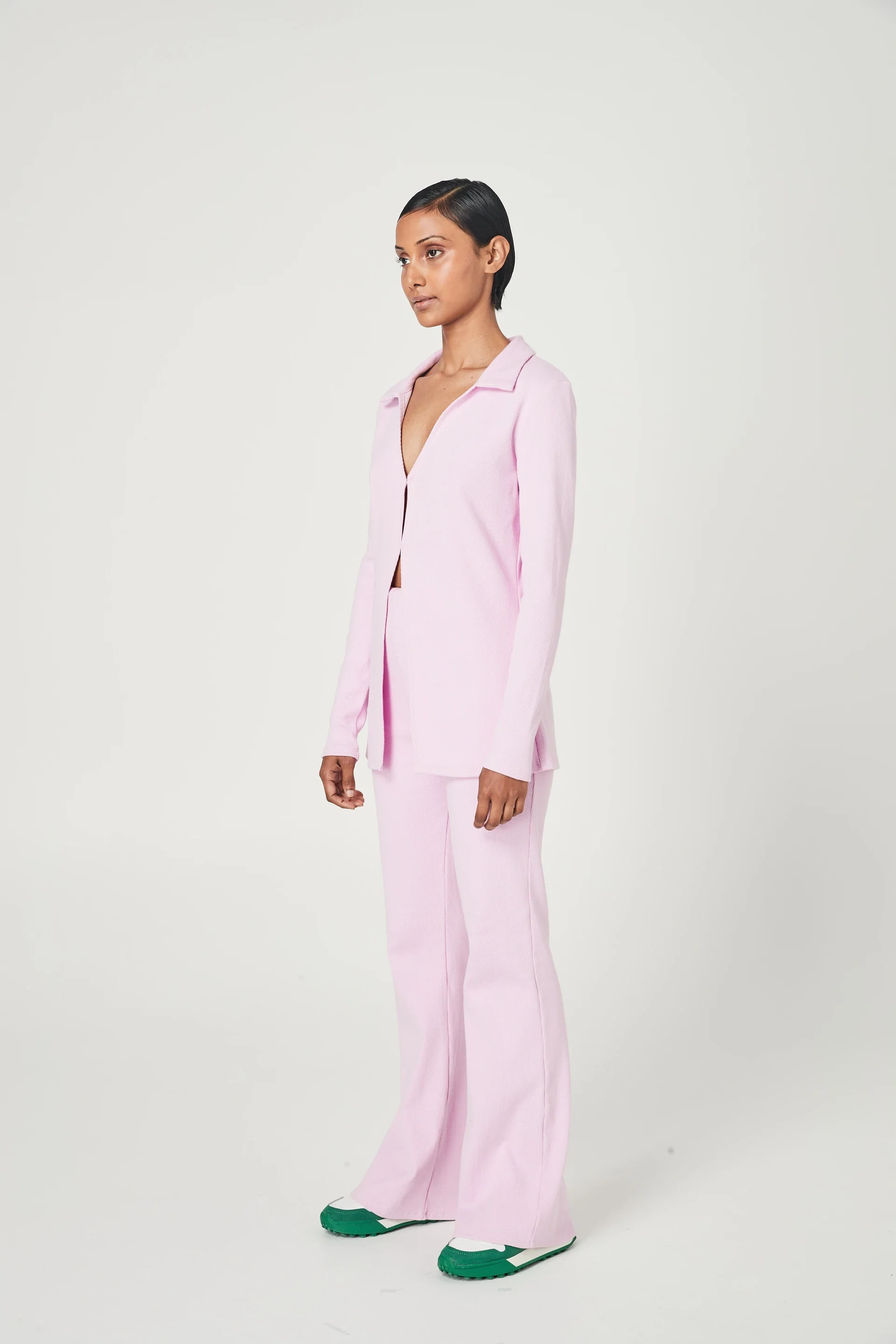 SUMMI SUMMI Womens Ribbed Collared Cardi Pale Pink - Image 5