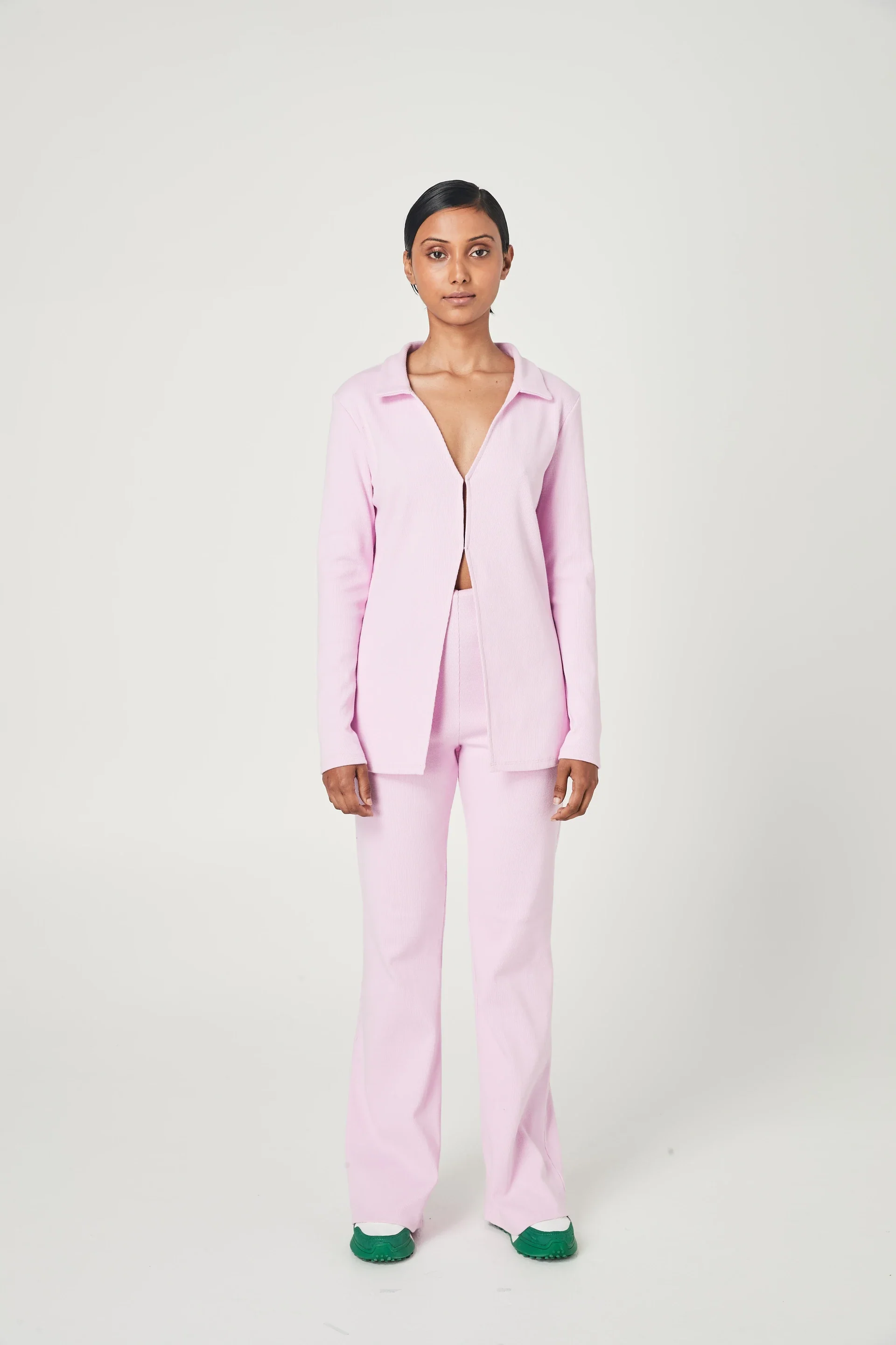 SUMMI SUMMI Womens Ribbed Collared Cardi Pale Pink - Image 6