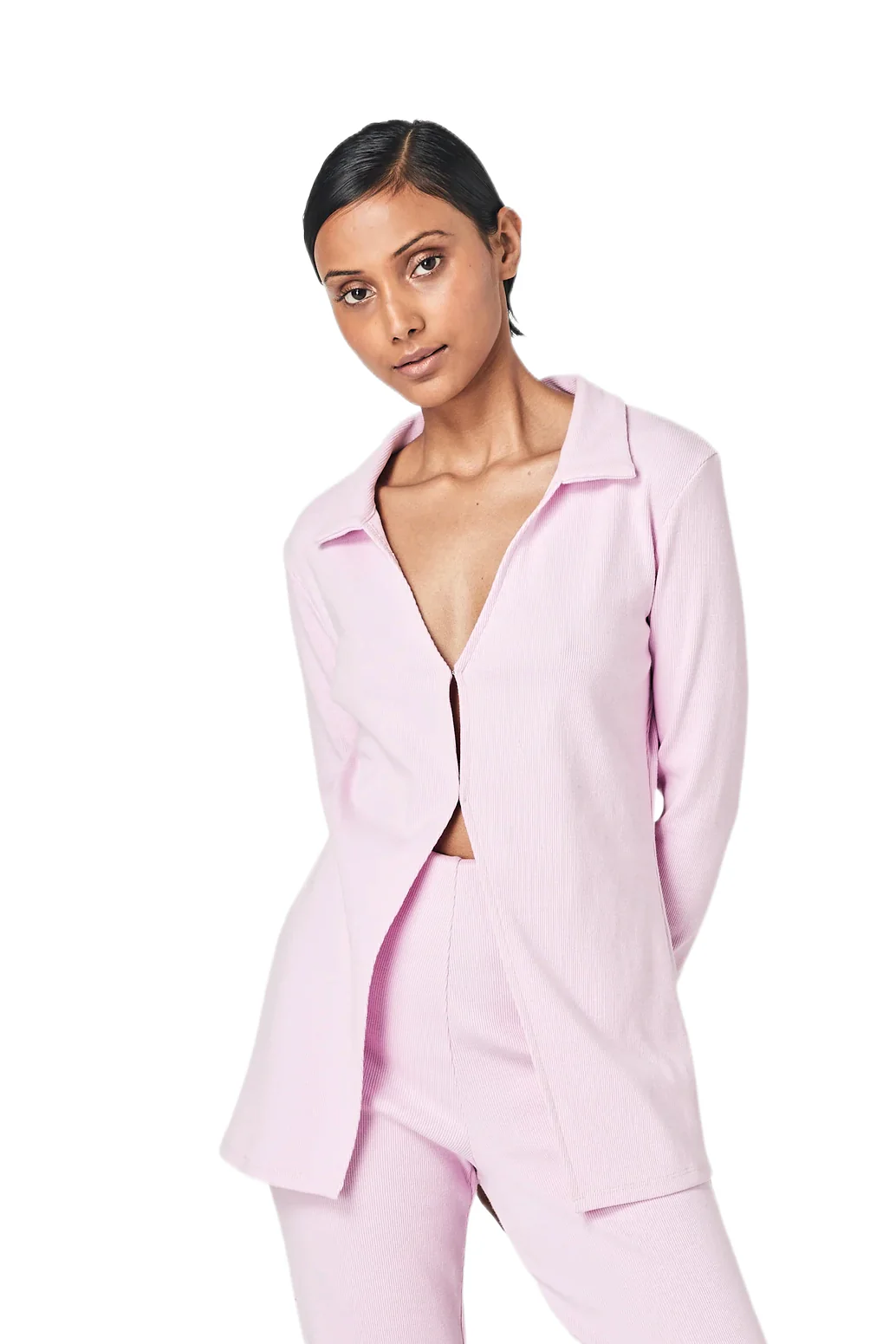 SUMMI SUMMI Womens Ribbed Collared Cardi Pale Pink - Image 7