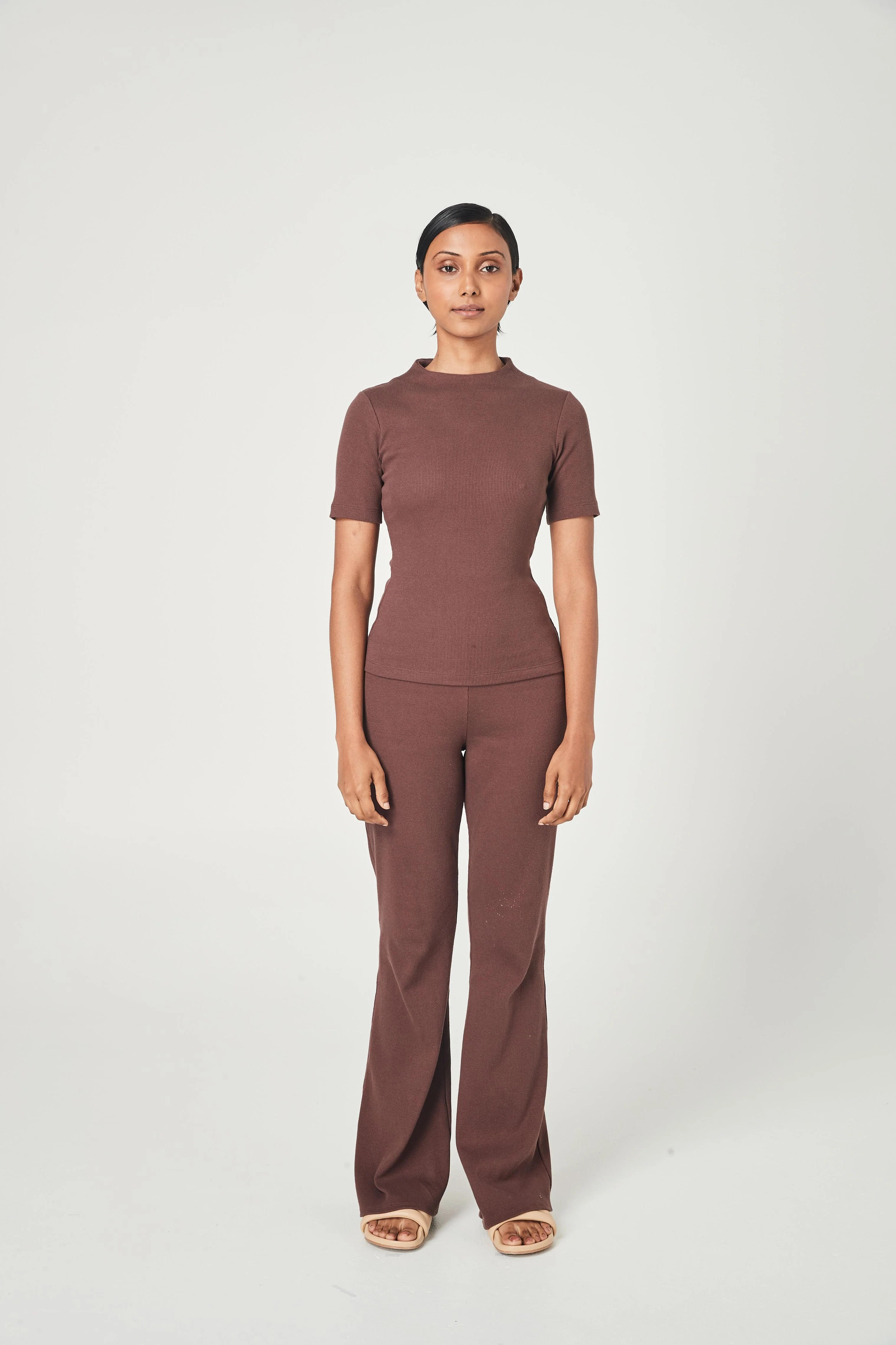 SUMMI SUMMI Womens Ribbed High Neck Top Chocolate - Image 8