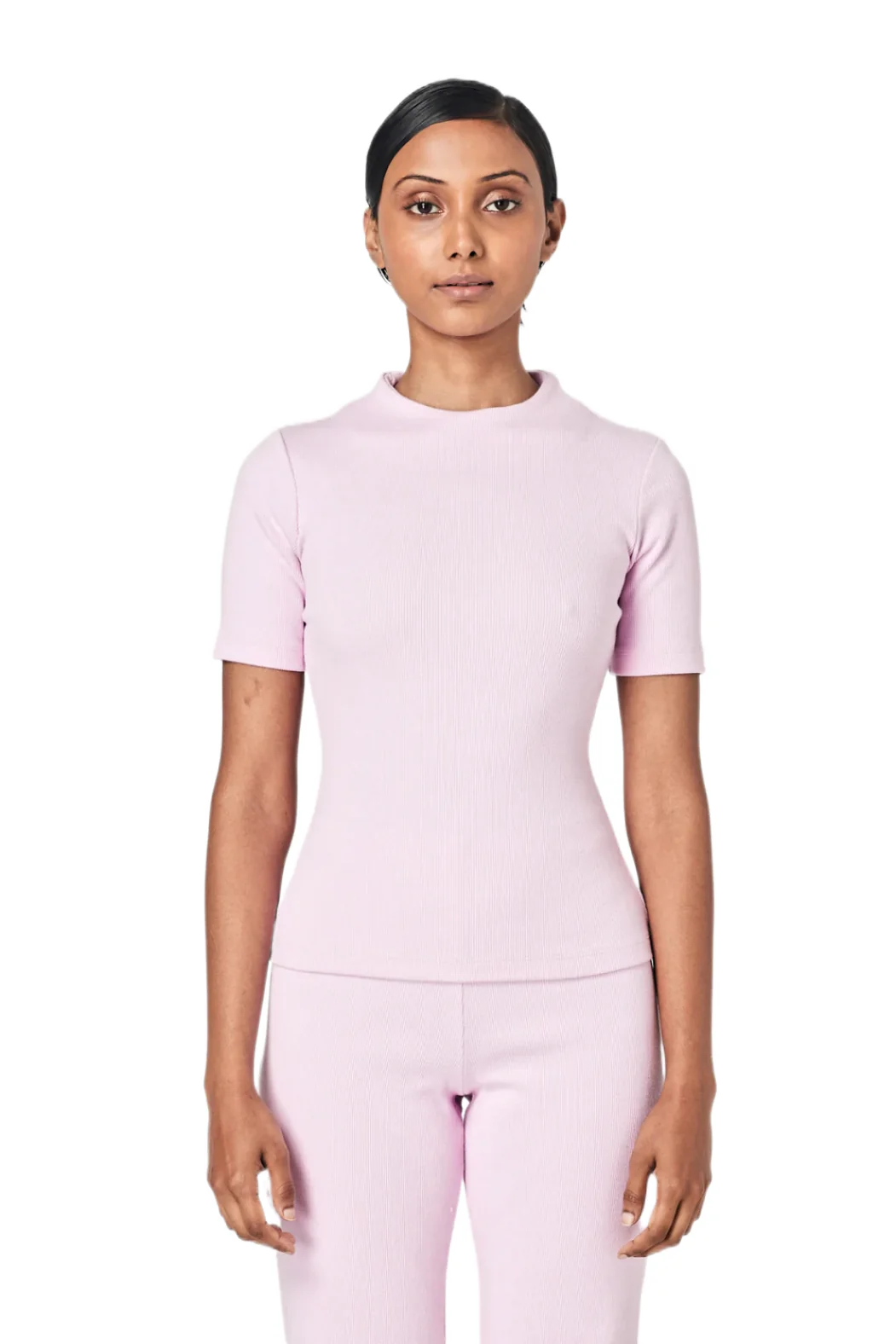 SUMMI SUMMI Womens Ribbed High Neck Top Pale Pink - Image 2
