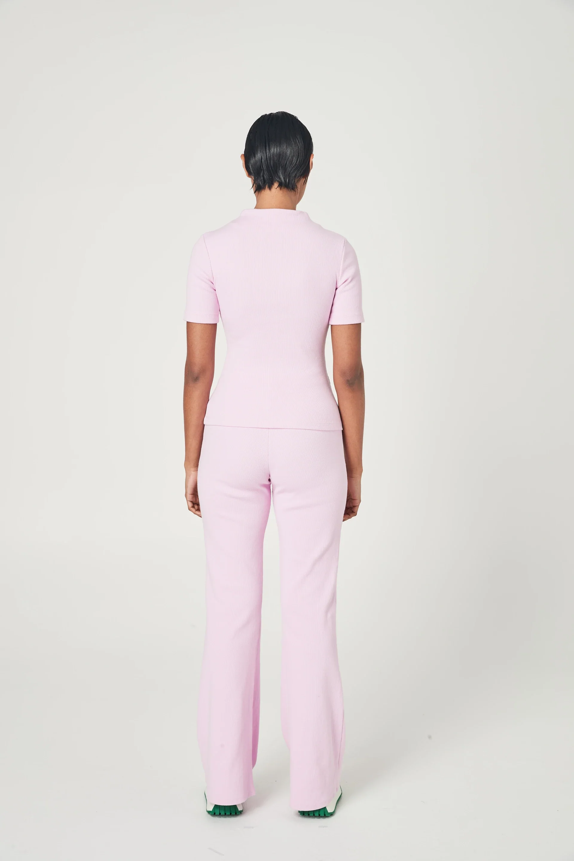 SUMMI SUMMI Womens Ribbed High Neck Top Pale Pink - Image 3
