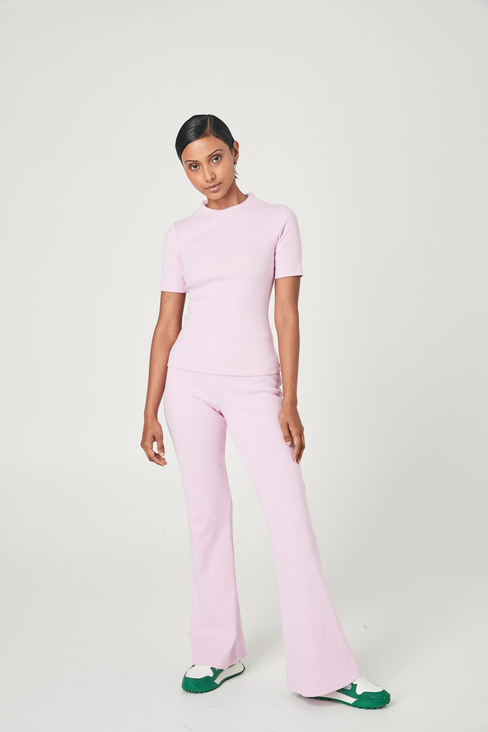 SUMMI SUMMI Womens Ribbed High Neck Top Pale Pink - Image 4