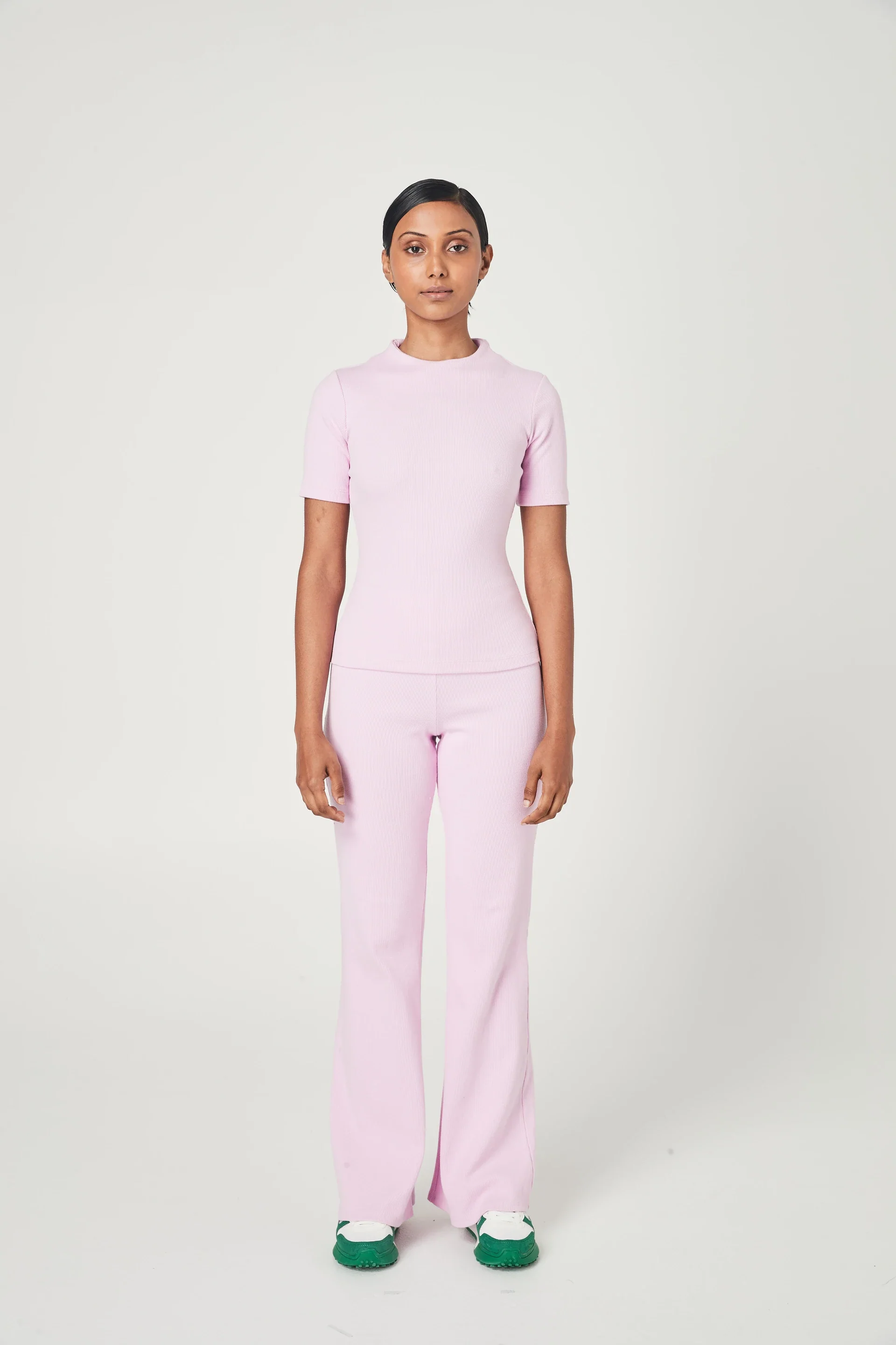 SUMMI SUMMI Womens Ribbed High Neck Top Pale Pink - Image 6