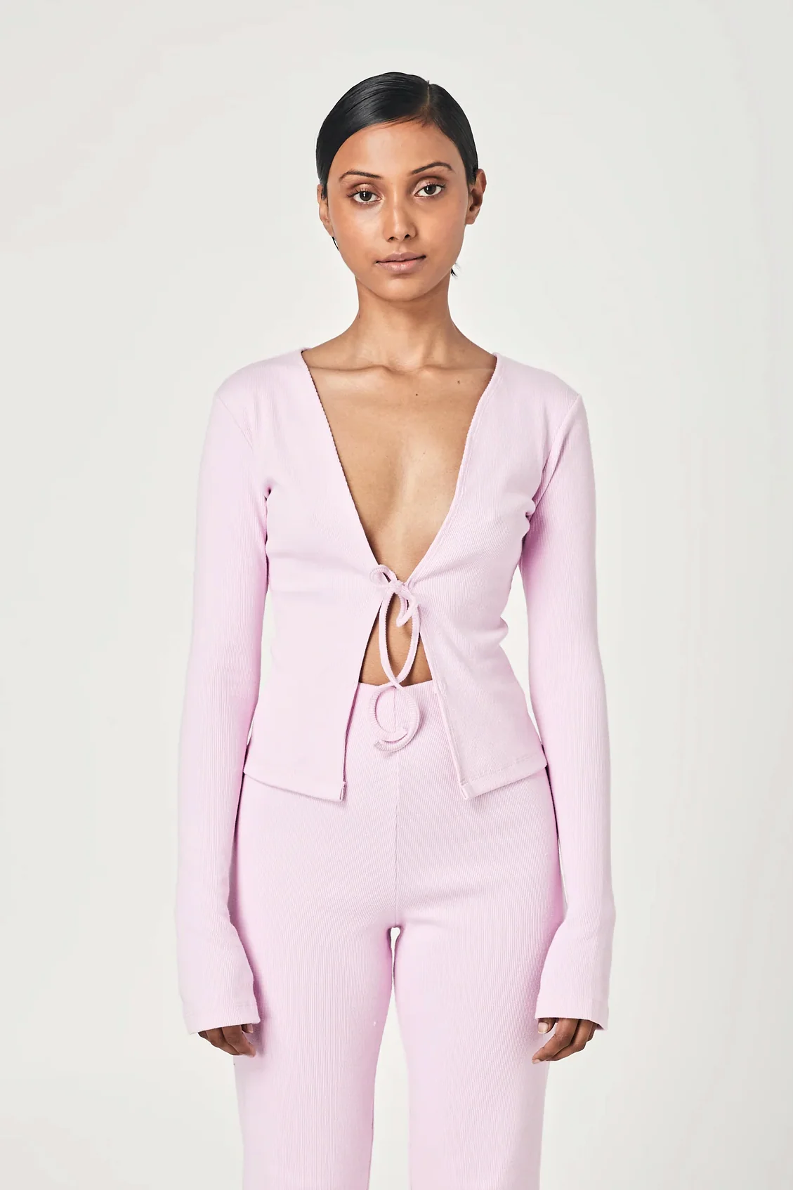 SUMMI SUMMI Womens Ribbed Tie Front Top Pale Pink