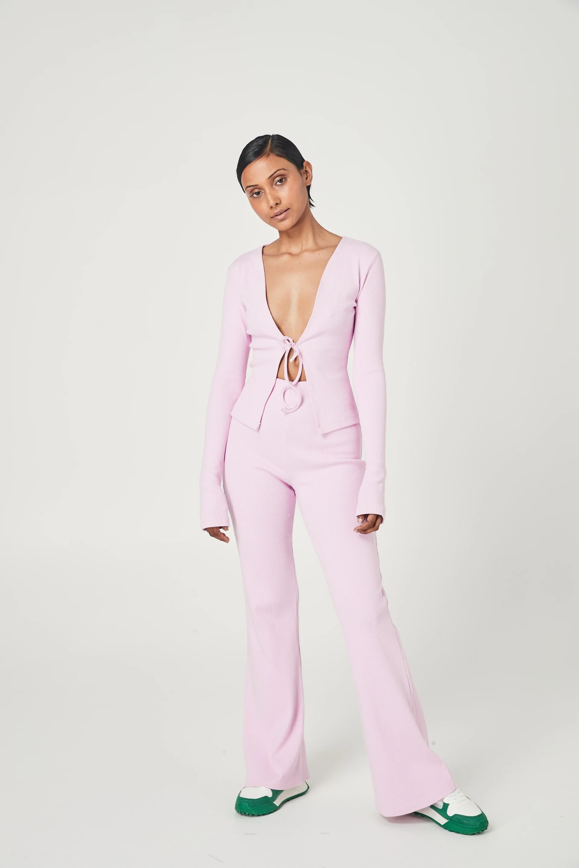 SUMMI SUMMI Womens Ribbed Tie Front Top Pale Pink - Image 4