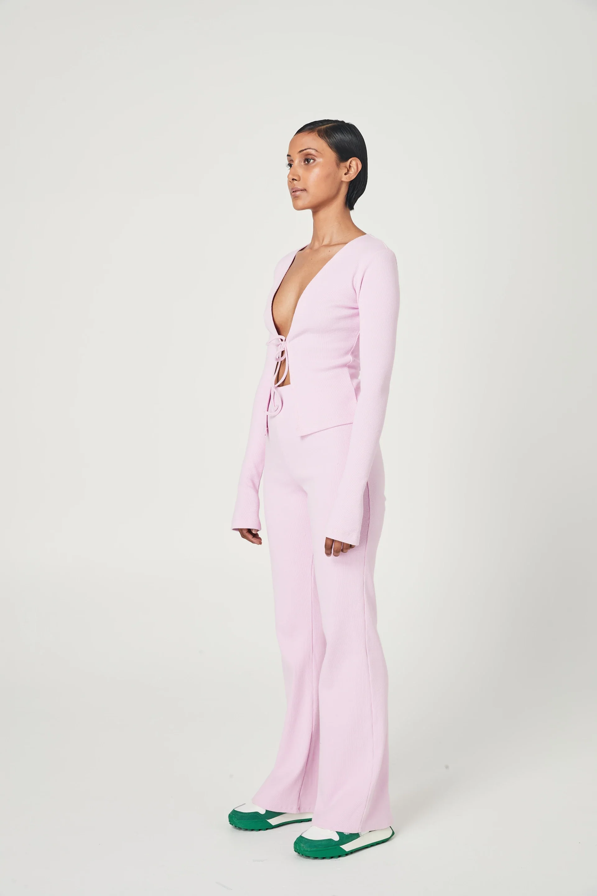 SUMMI SUMMI Womens Ribbed Tie Front Top Pale Pink - Image 5