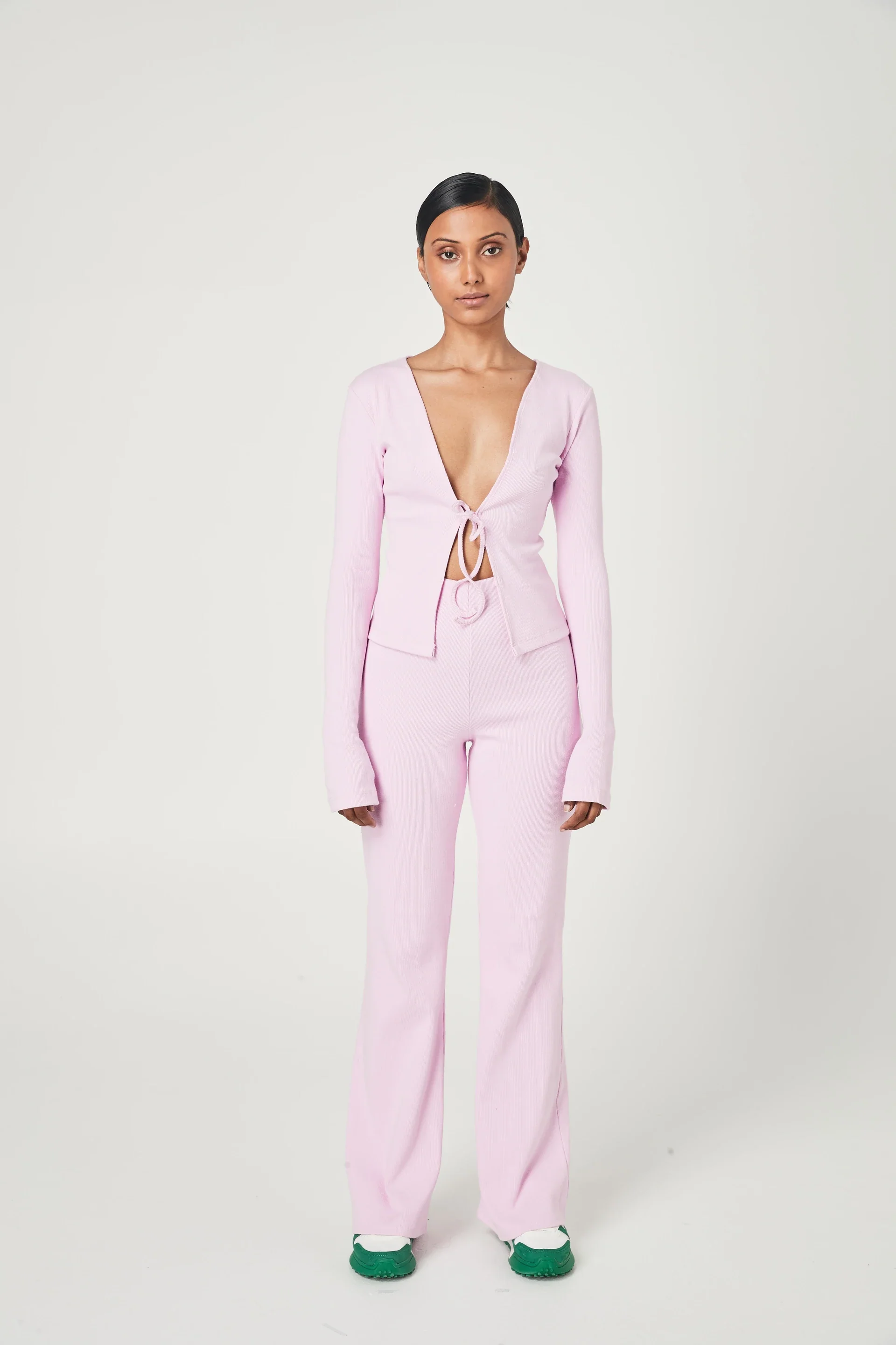 SUMMI SUMMI Womens Ribbed Tie Front Top Pale Pink - Image 6