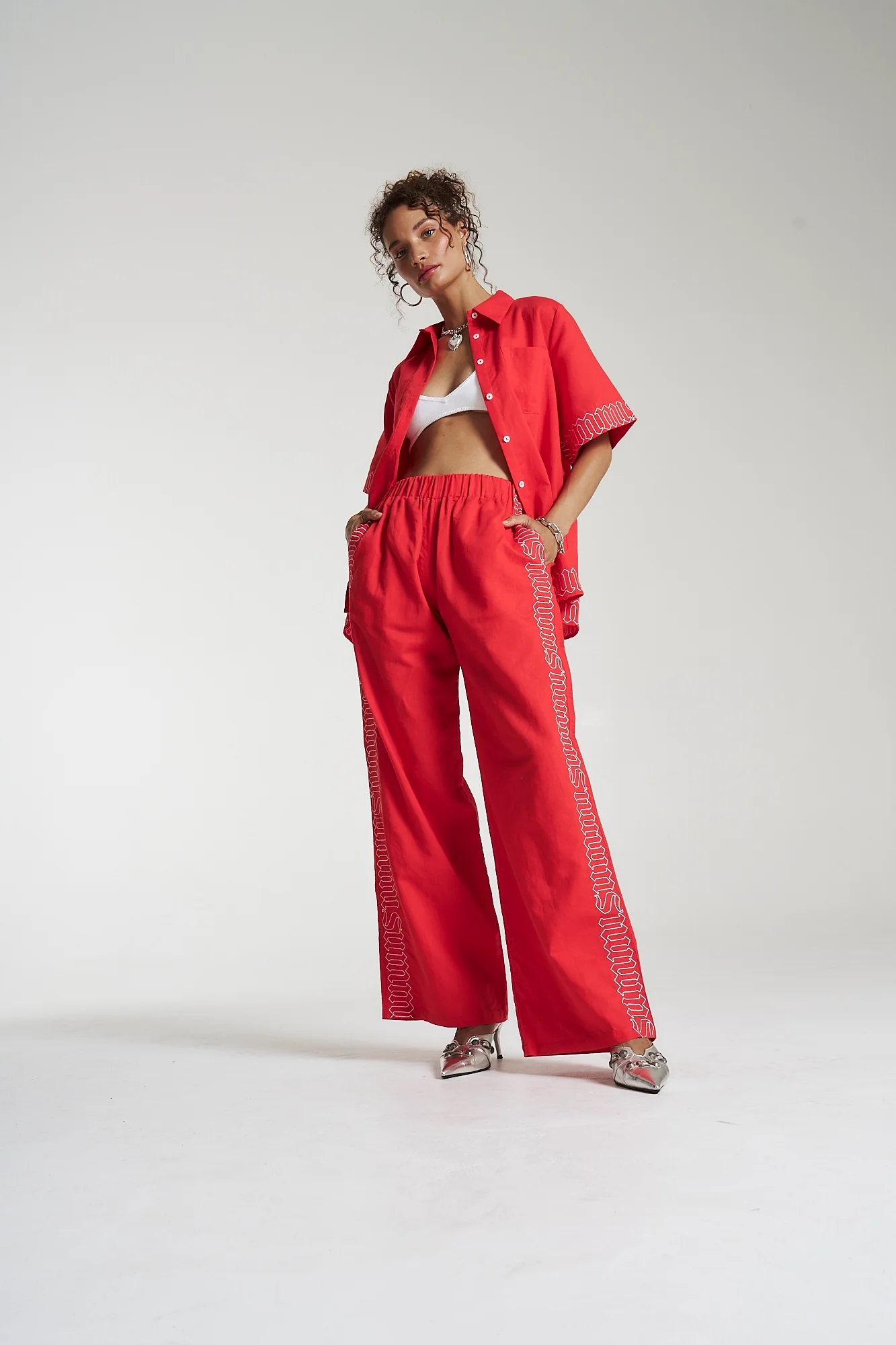 SUMMI SUMMI Womens Sig Linen Shirt - Scarlet Summi - Image 10
