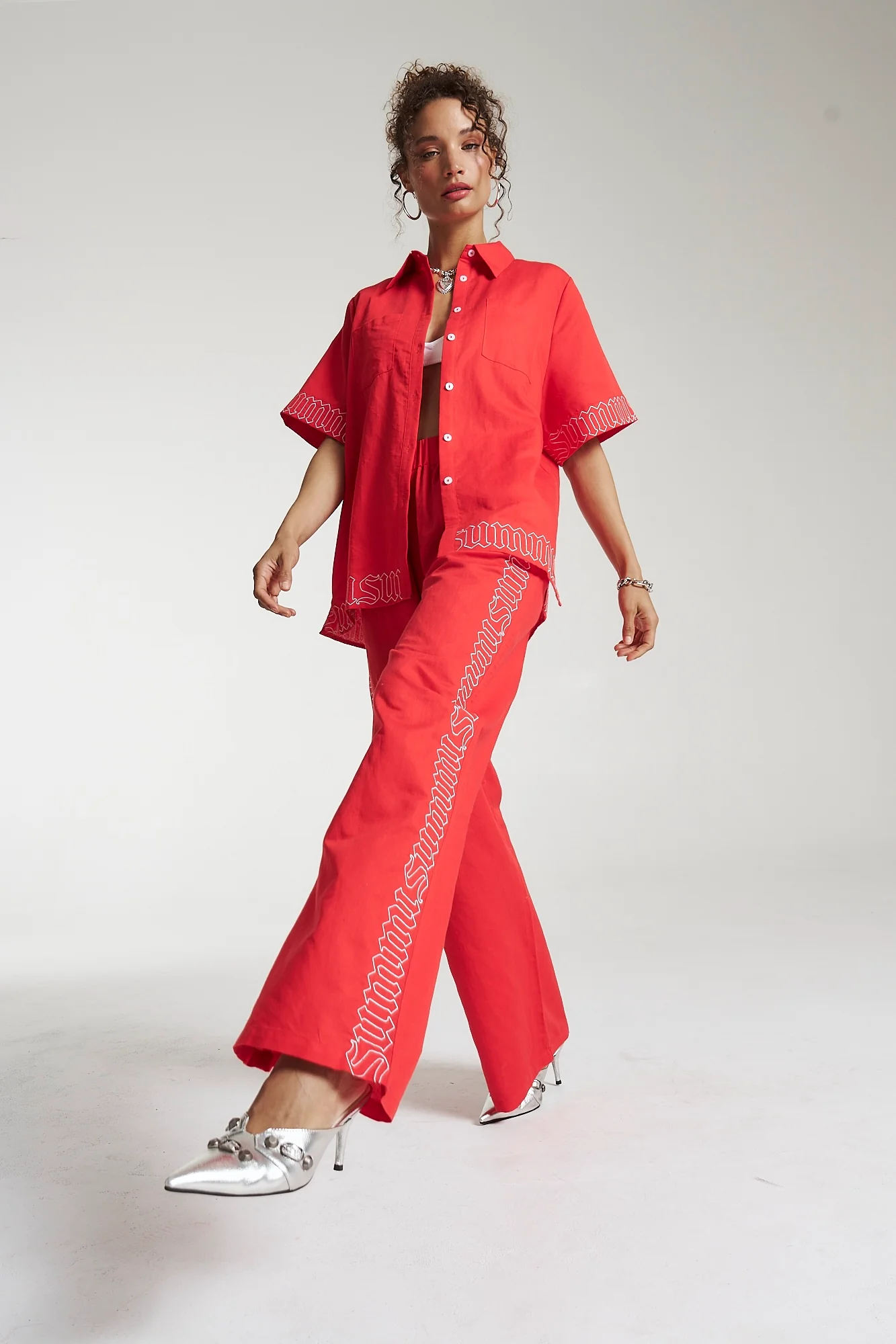 SUMMI SUMMI Womens Sig Linen Shirt - Scarlet Summi - Image 3
