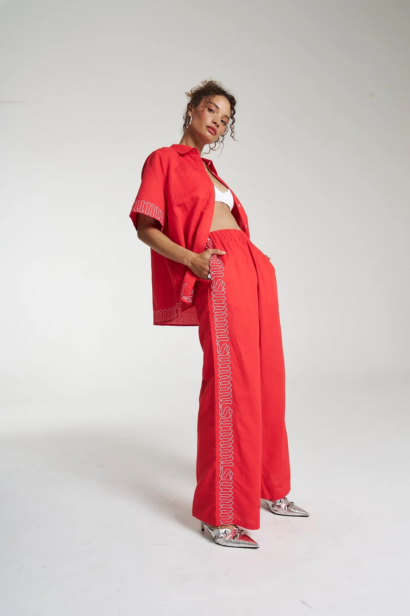 SUMMI SUMMI Womens Sig Linen Shirt - Scarlet Summi - Image 5