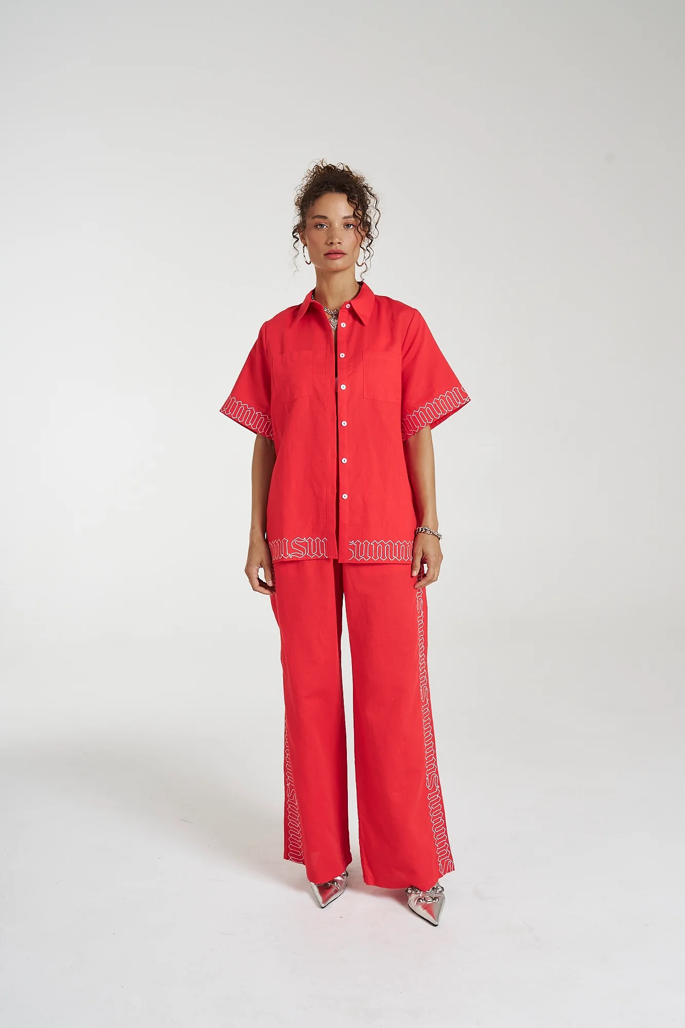SUMMI SUMMI Womens Sig Linen Shirt - Scarlet Summi - Image 6