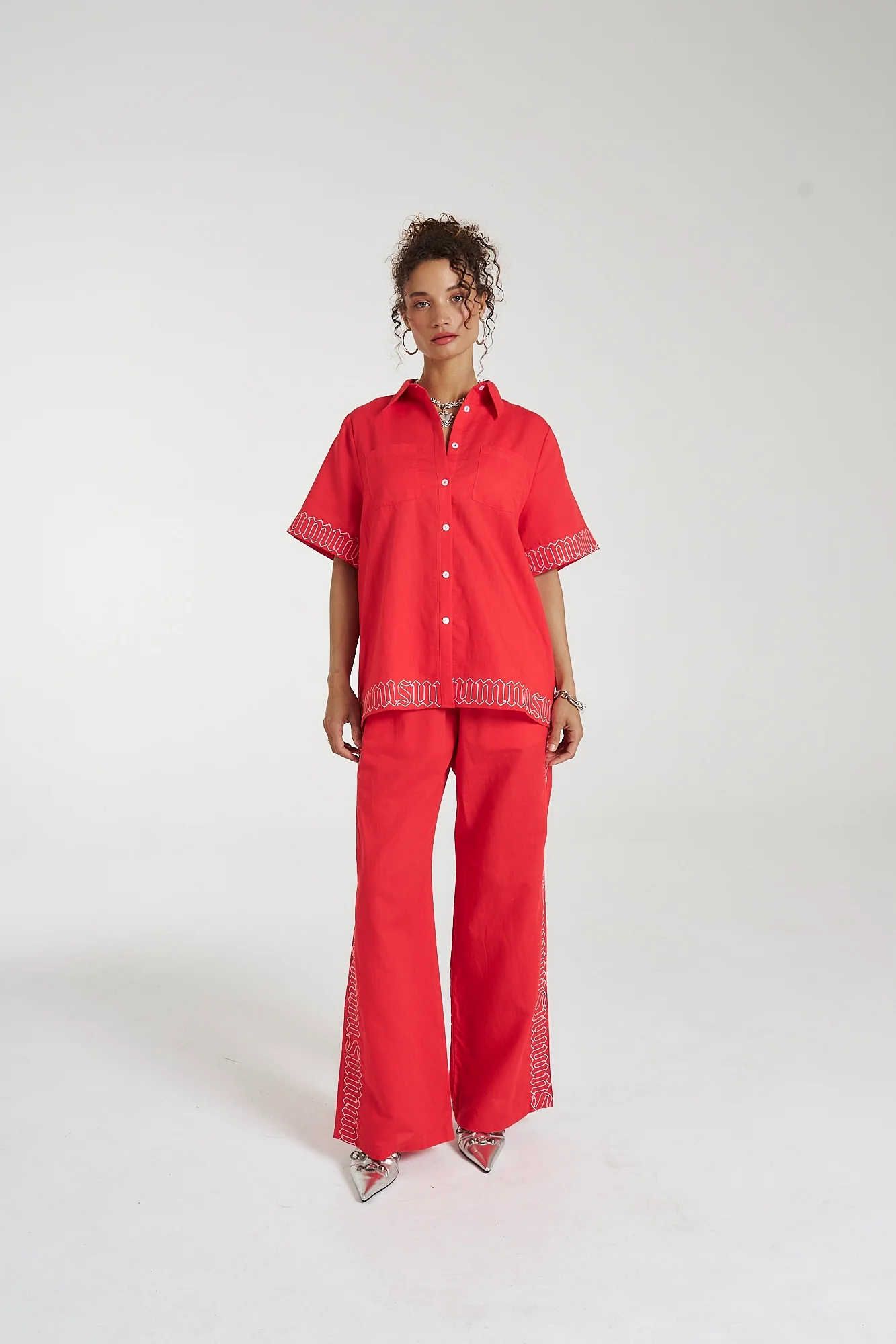SUMMI SUMMI Womens Sig Linen Shirt - Scarlet Summi - Image 8
