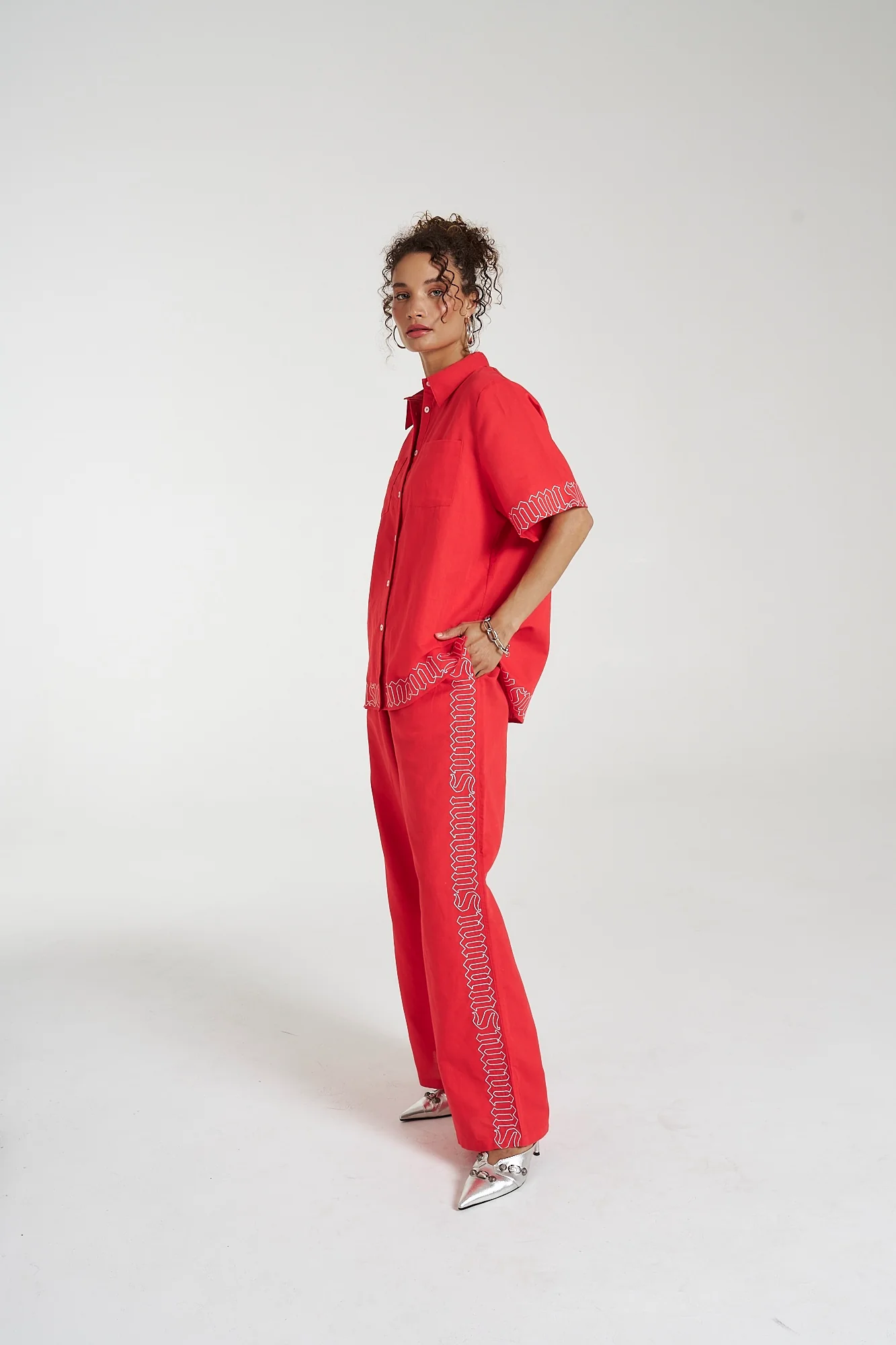 SUMMI SUMMI Womens Sig Linen Shirt - Scarlet Summi - Image 9