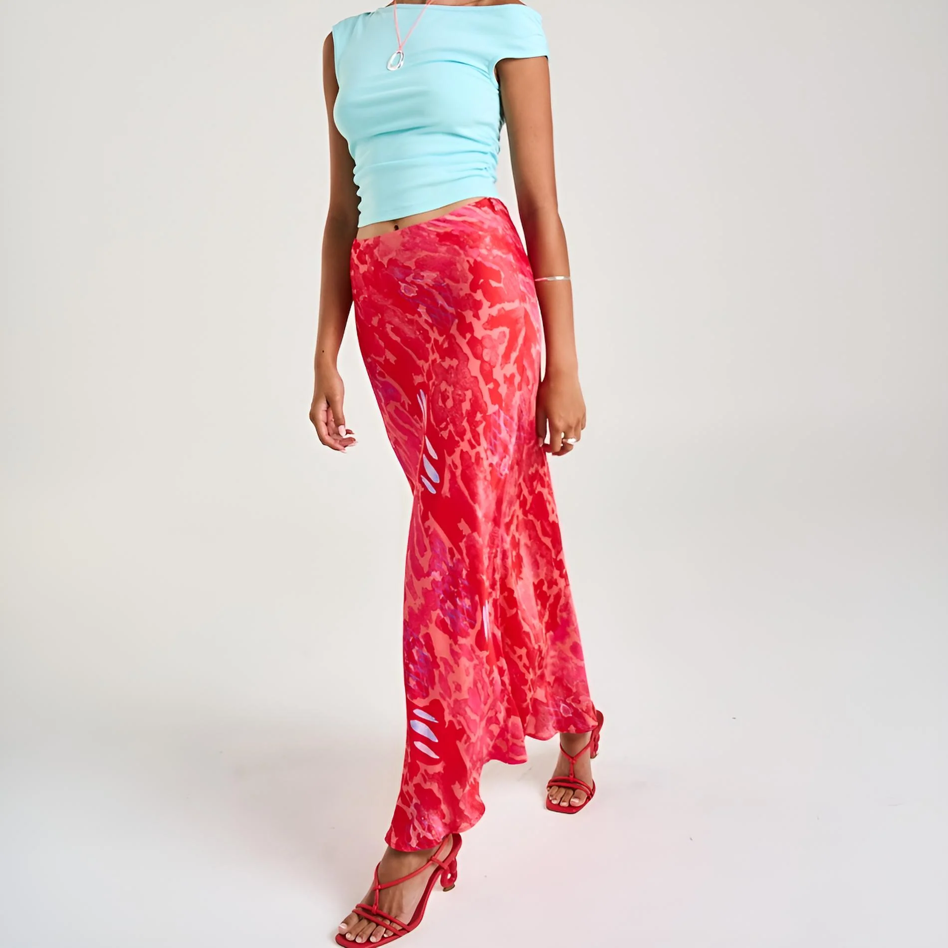 SUMMI SUMMI Womens Slip Skirt in Red Cycloid Print - Image 6