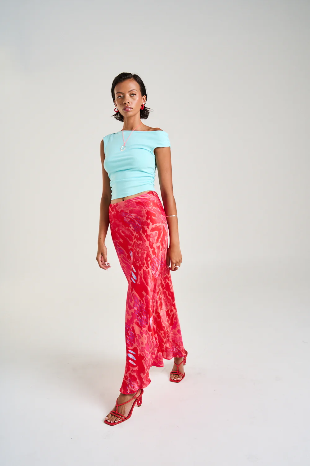 SUMMI SUMMI Womens Slip Skirt in Red Cycloid Print - Image 7