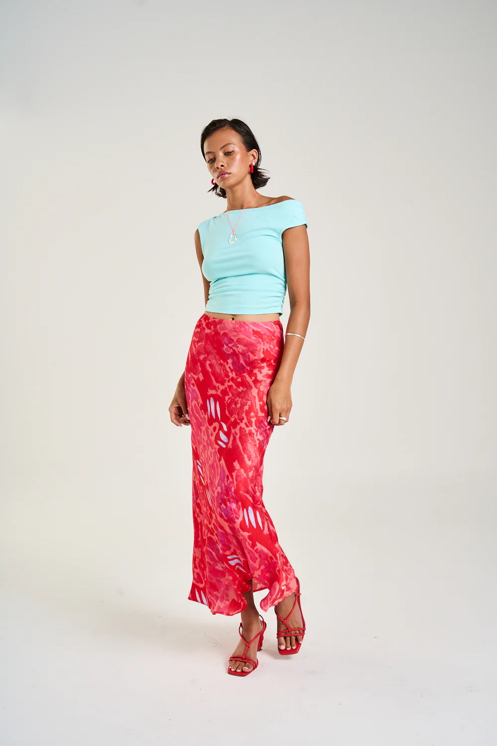 SUMMI SUMMI Womens Slip Skirt in Red Cycloid Print - Image 9